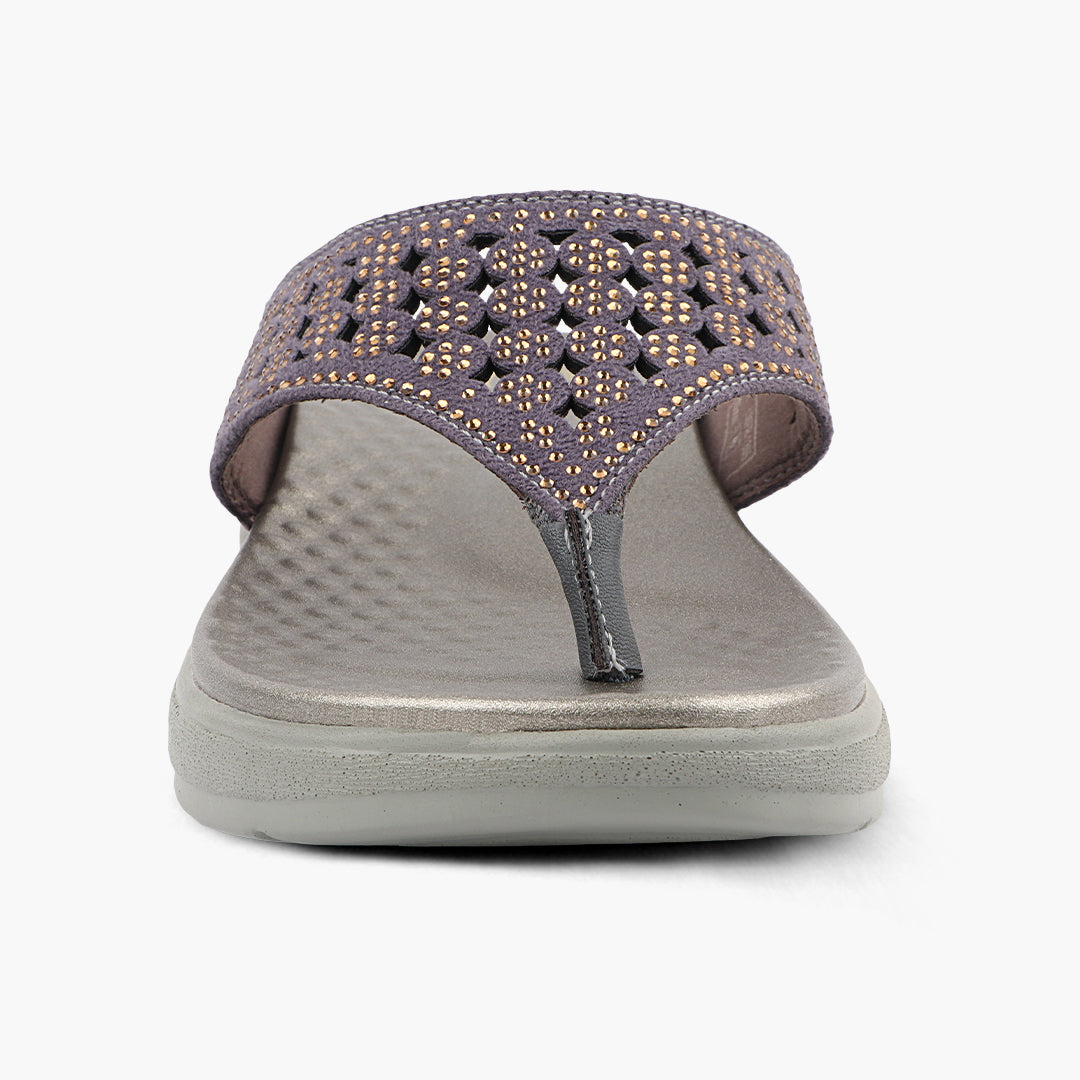 Broad V- Strap Women Vegan Leather Slippers