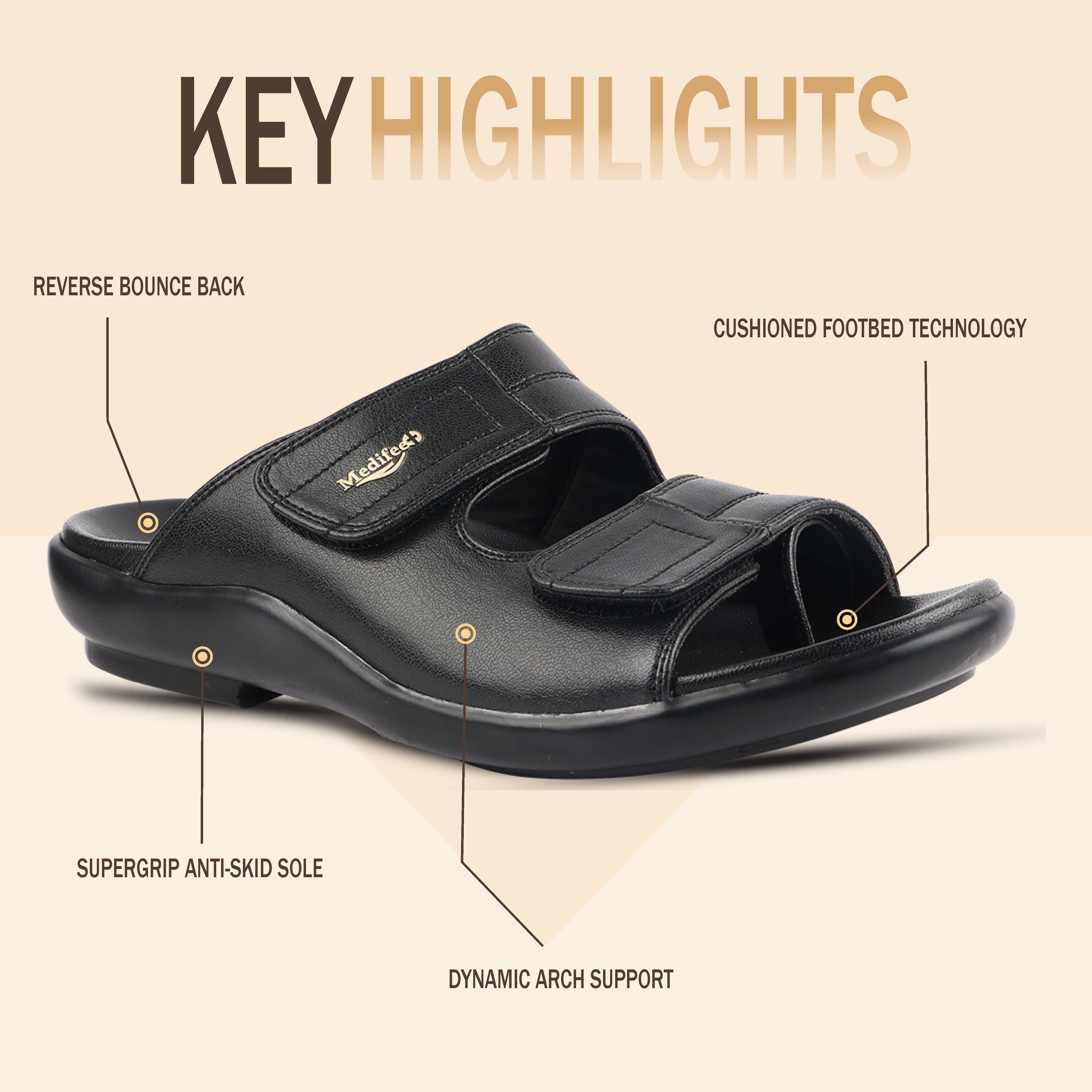 Medifeet Comfort Sandals, Dual Adjustable Straps,Orthopedic Slides