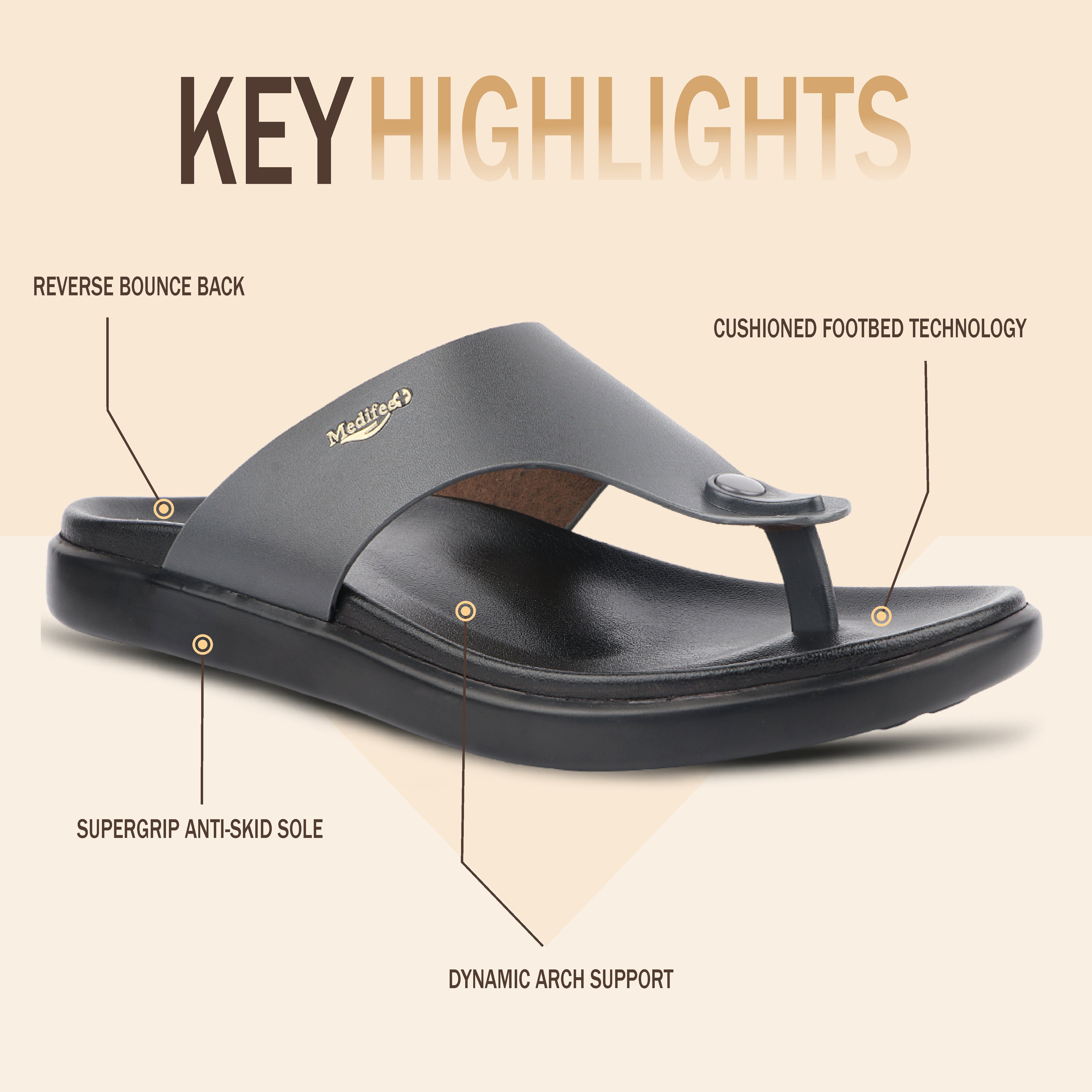 Medifeet Diabetic Slippers With Arch Support & Anti Skid || Comfortable & Cushion Slippers For Men's