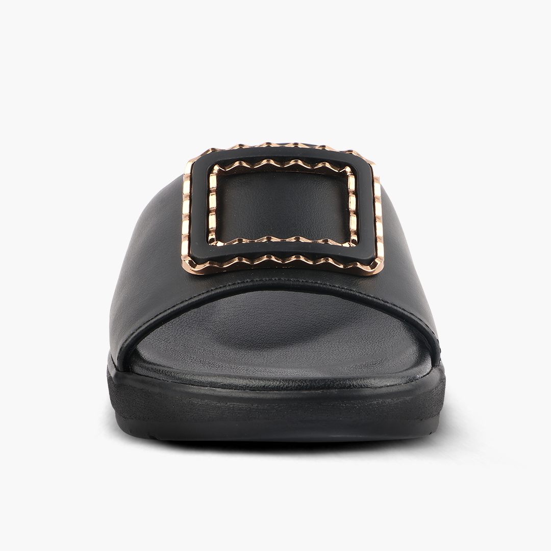 Classic Leather Slippers for Women with Cushioned Footbed