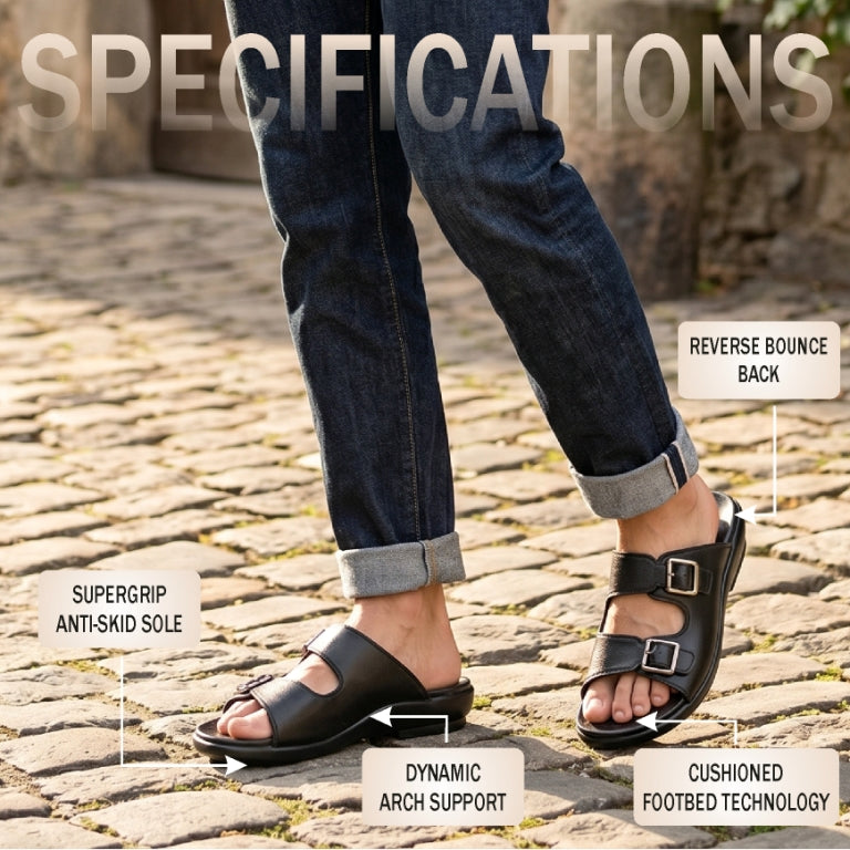 Medifeet Men's Orthopedic Comfort Sandals | Adjustable Double Buckle | Ergonomic Arch Support | Soft Cushioned Footbed | Lightweight Anti-Slip Walking Slides | Everyday Casual Footwear