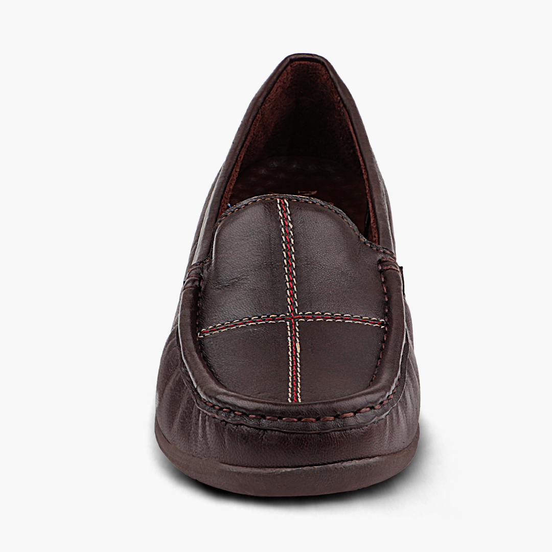 Subtle Heel Leather Loafers for Women with Arch Support