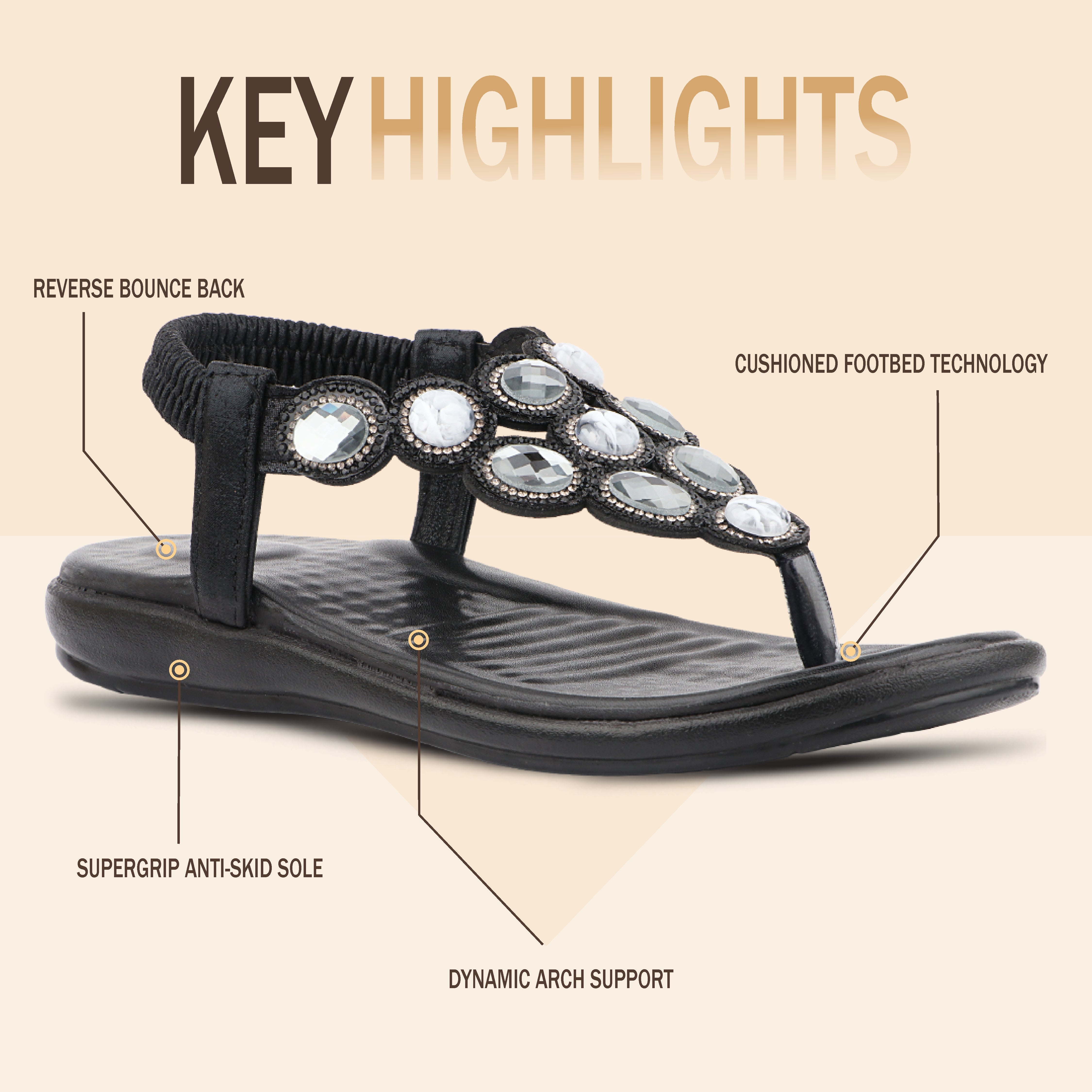 Medifeet Women’s Sparkling Stone-Studded Comfort Sandals | Soft Cushioned Midsole & Elastic Back Strap Fit