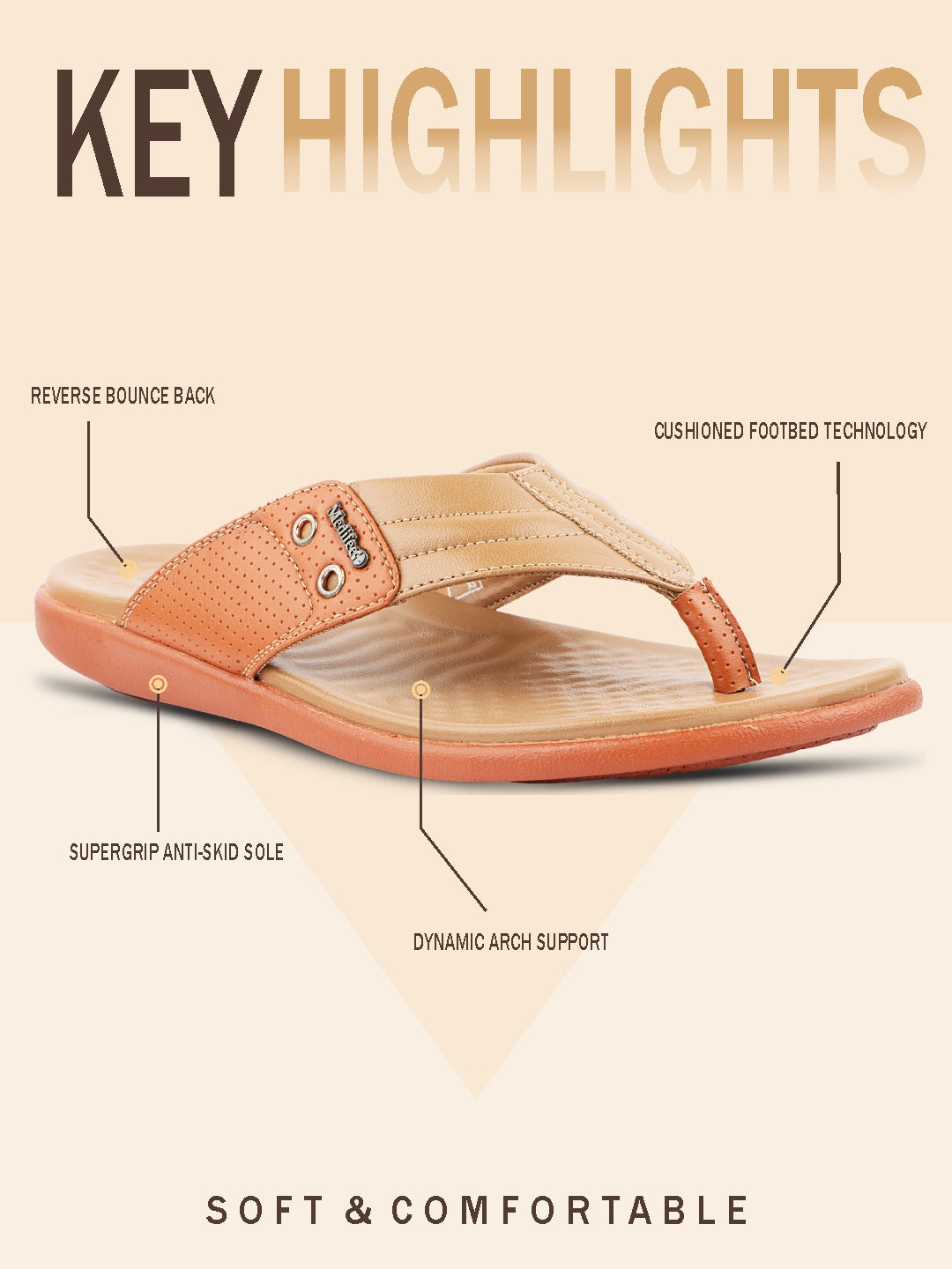 Medifeet Men's Comfort Arch Support Flip-Flops | Dual-Tone Anti-Skid Slippers for All-Day Wear