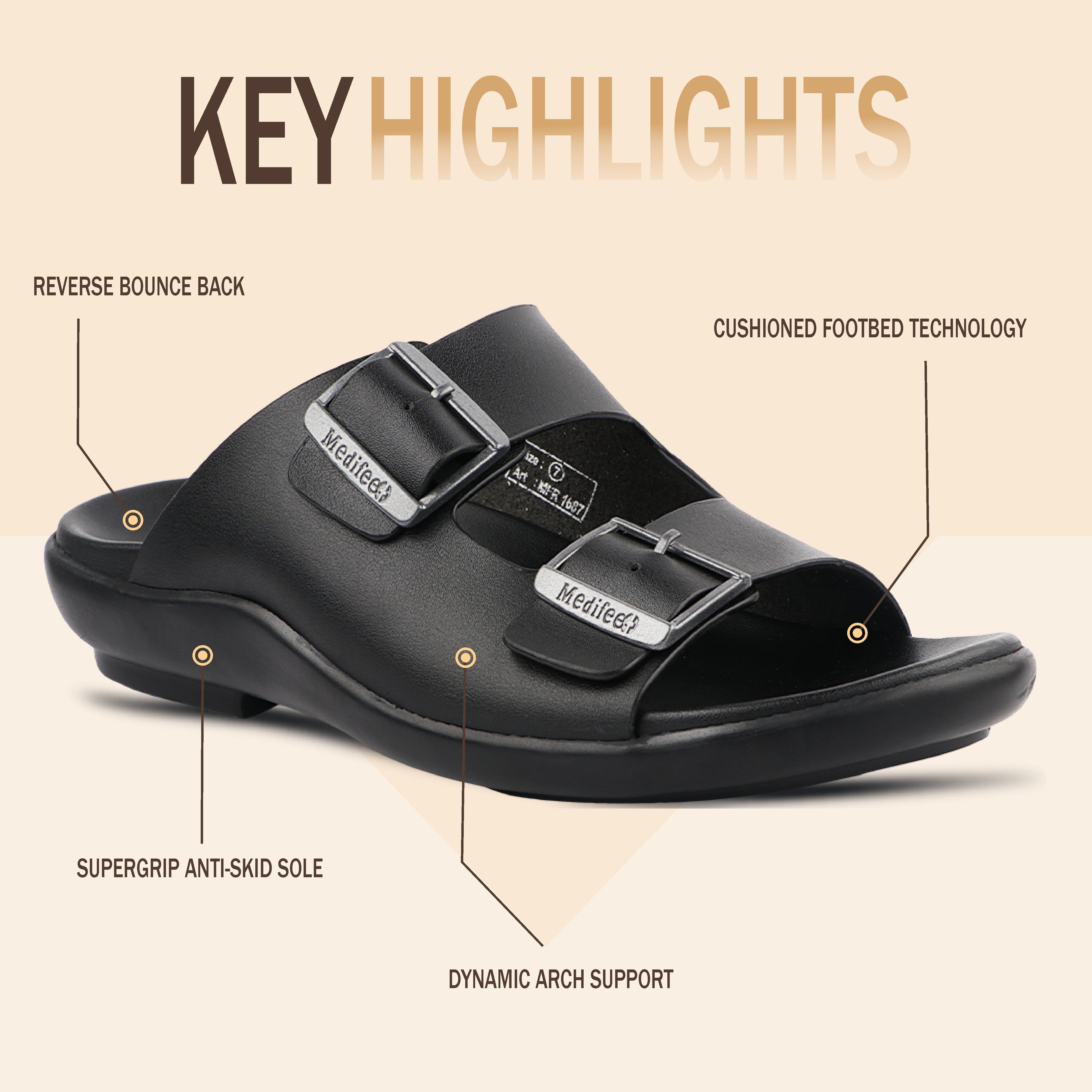 Medifeet Dual Buckle Leather Slippers for Men(Extra Comfortable with Arch Support)
