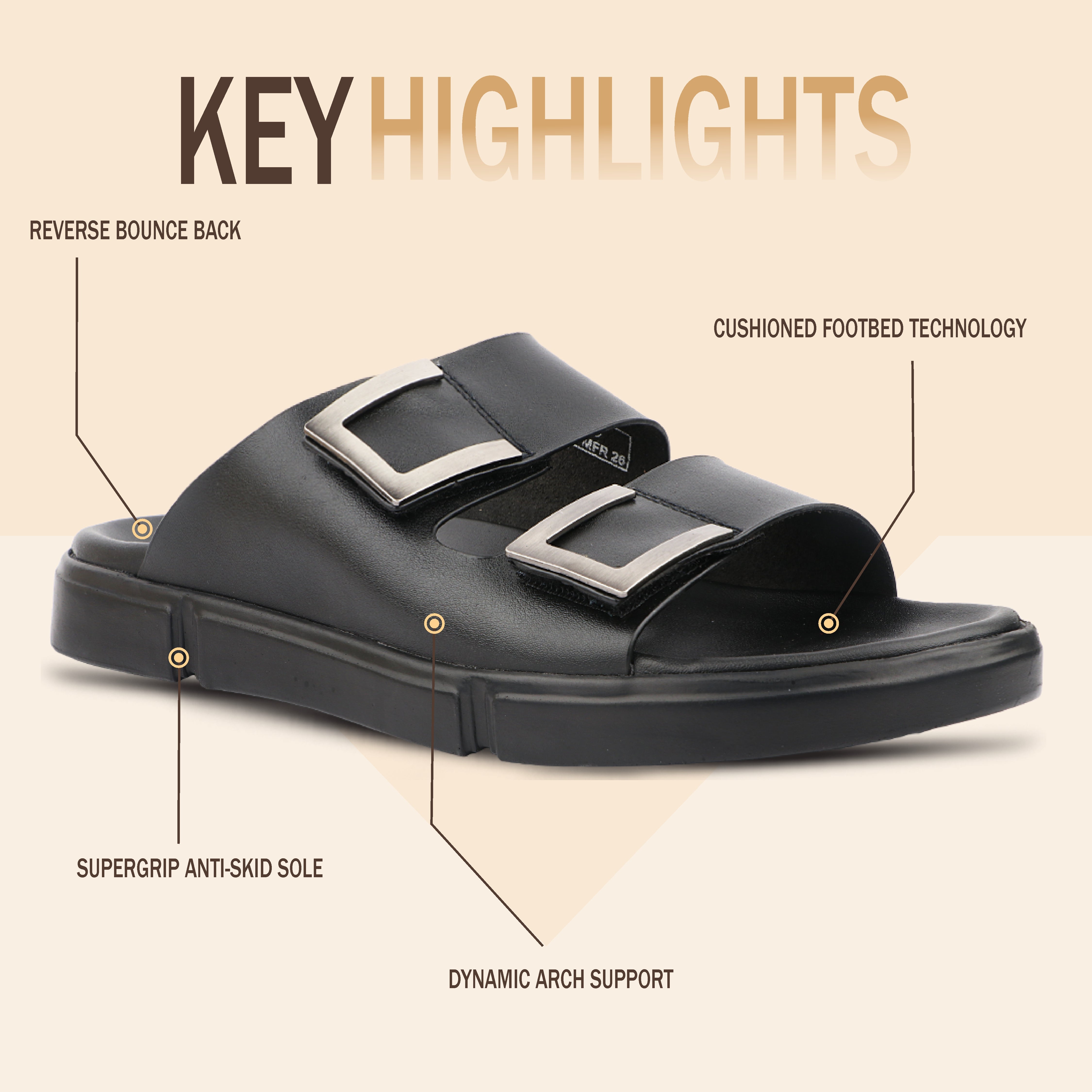 Medifeet Comfort Slide Sandals For Men's - Adjustable double straps with elegant metal buckles