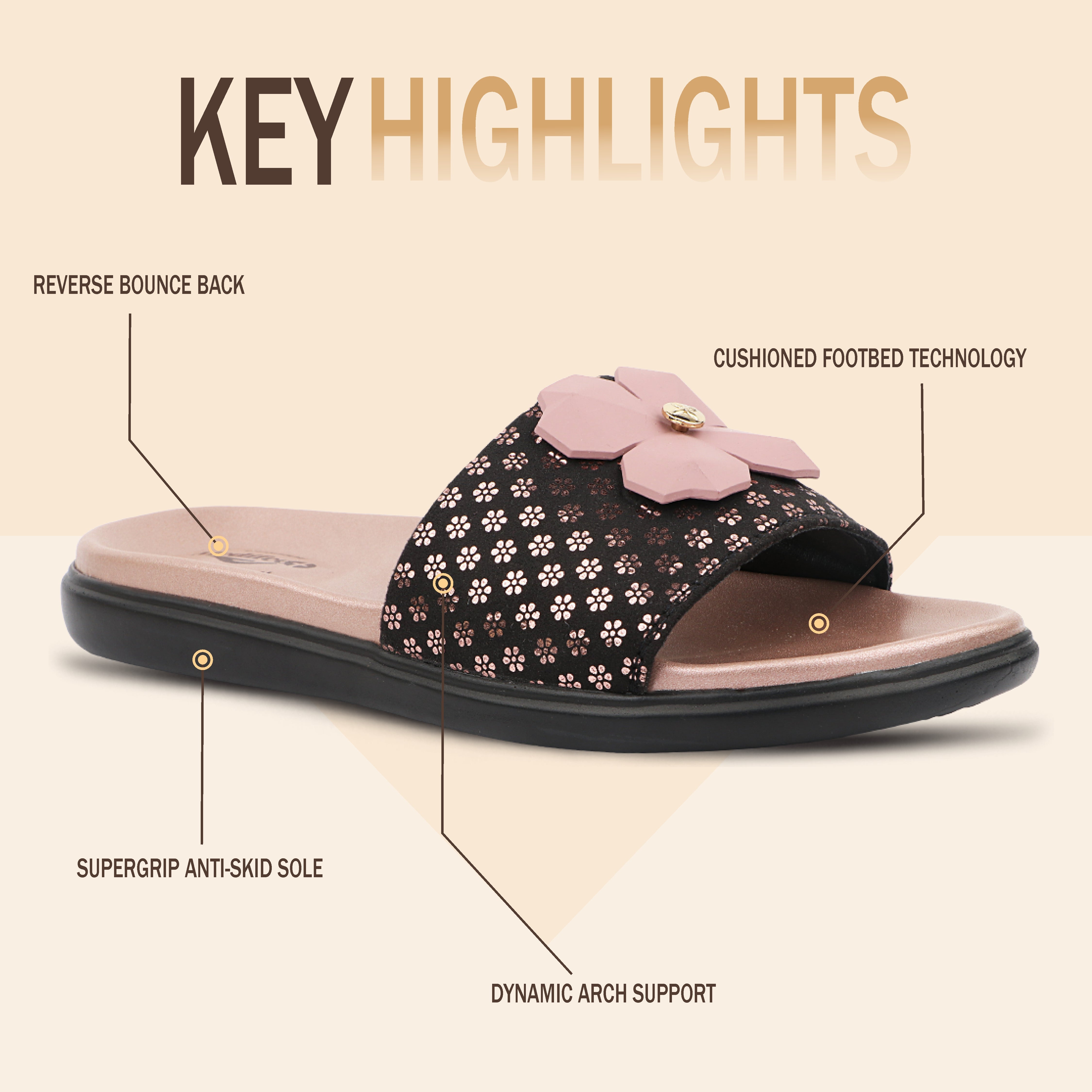 Medifeet Orthopedic Trendy Slides With Arch Support For Women's | Soft Cushion Sole Flats | Fashion Floral Footwear