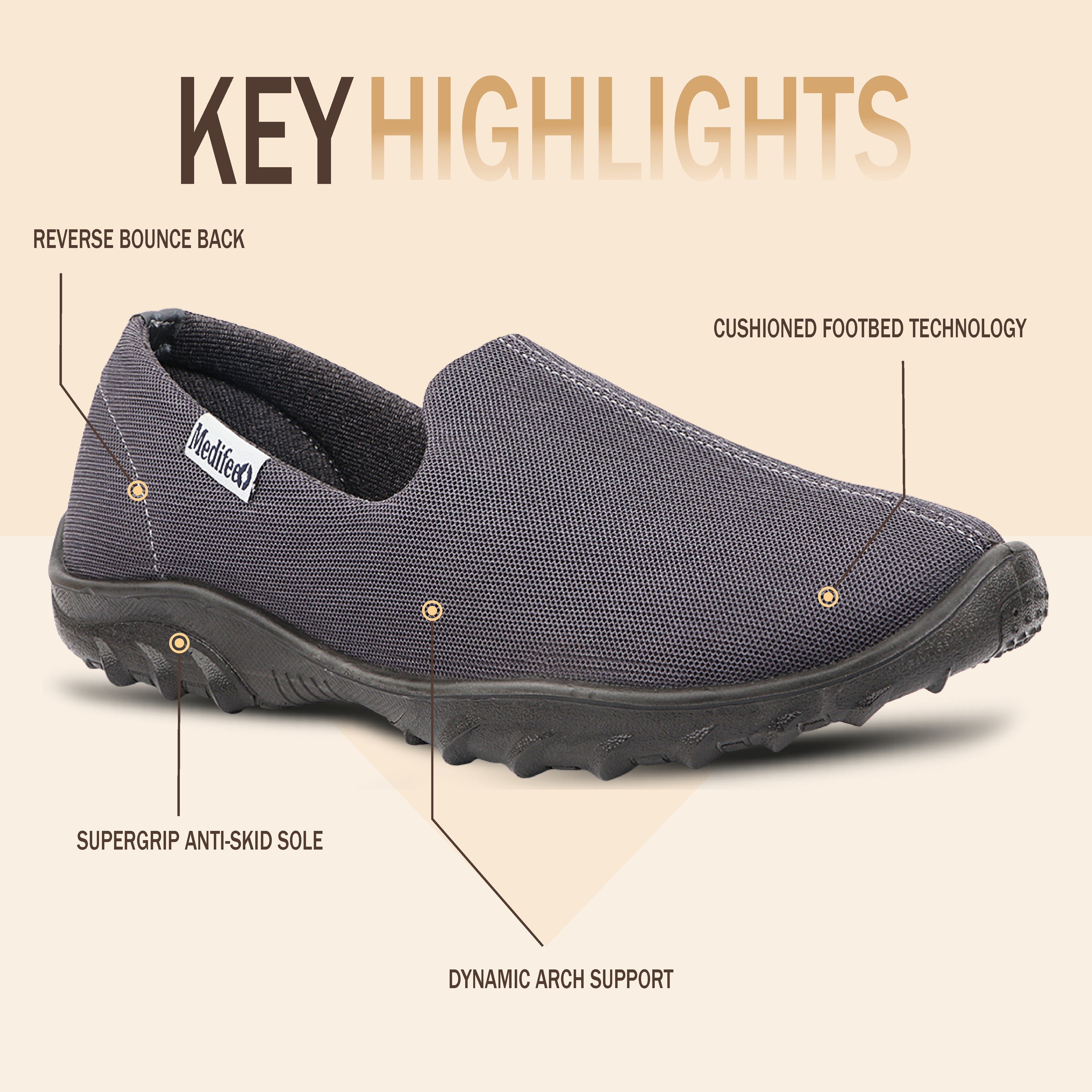 Medifeet FlexWalk OrthoCare Breathable Stretchable Diabetes Friendly Walking Shoes for Men with Pain Relief Comfort