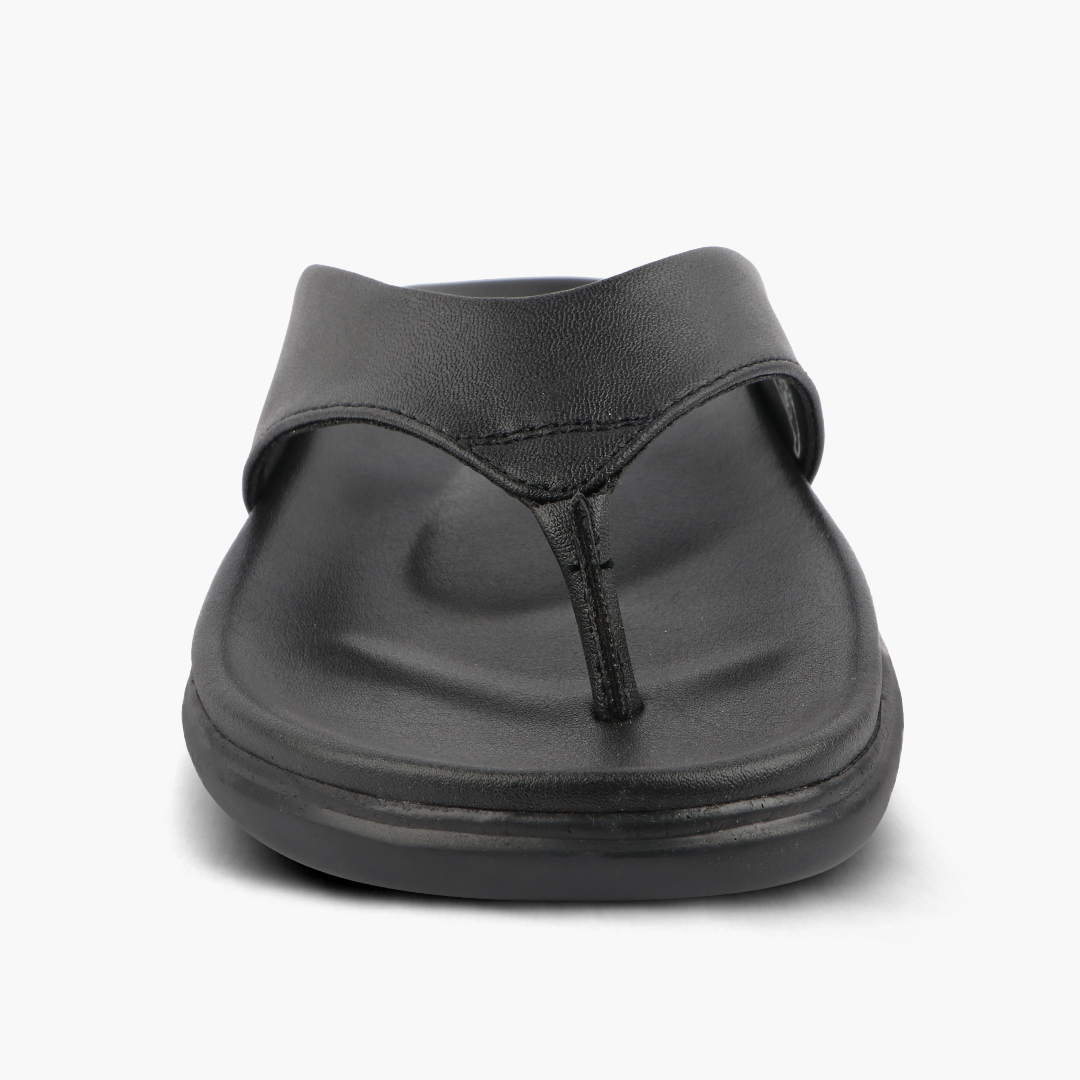 Cushioned V Strap Leather Slippers for Women