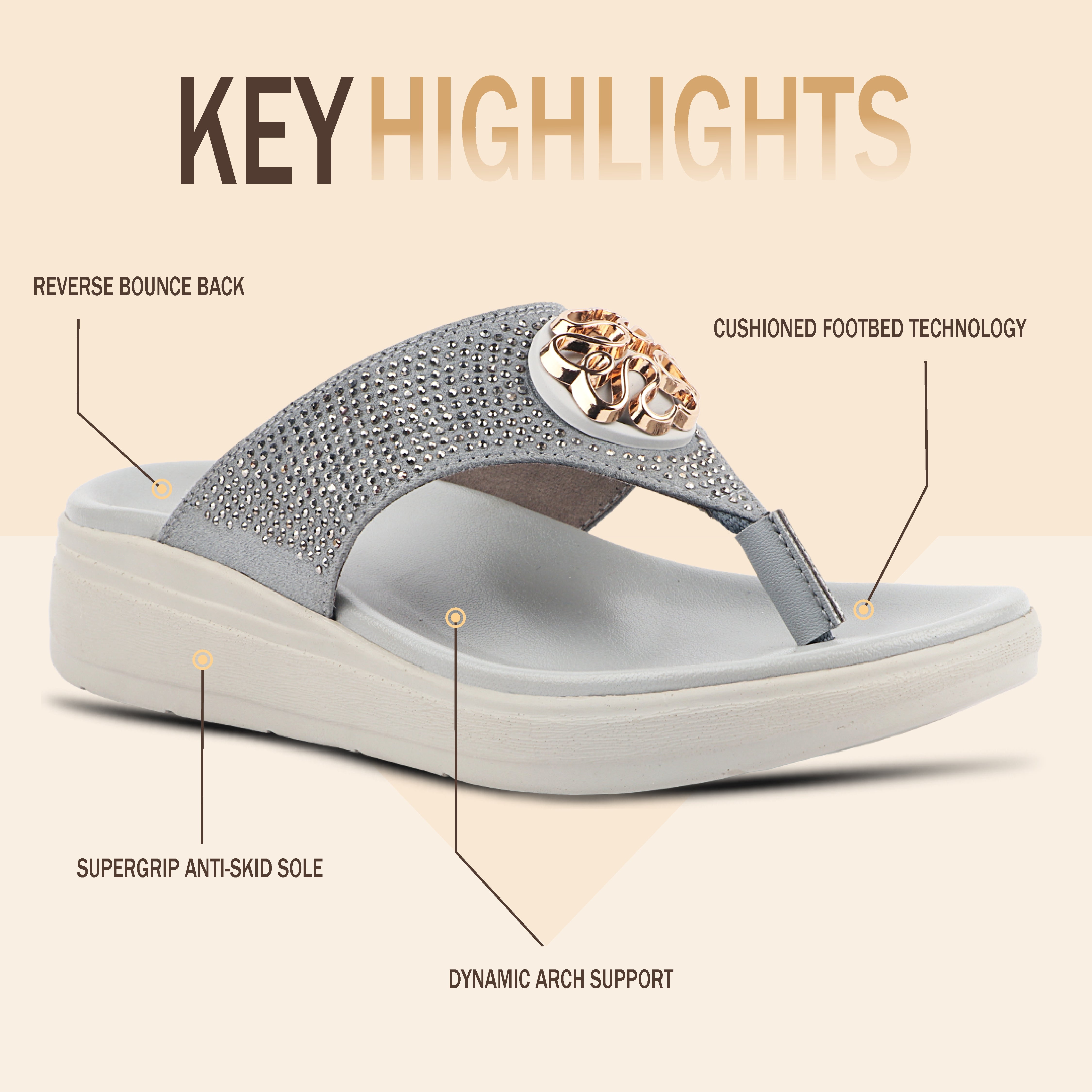 Medifeet Stylish Stone and Comfy Slippers for Women with Midsole Arch Support