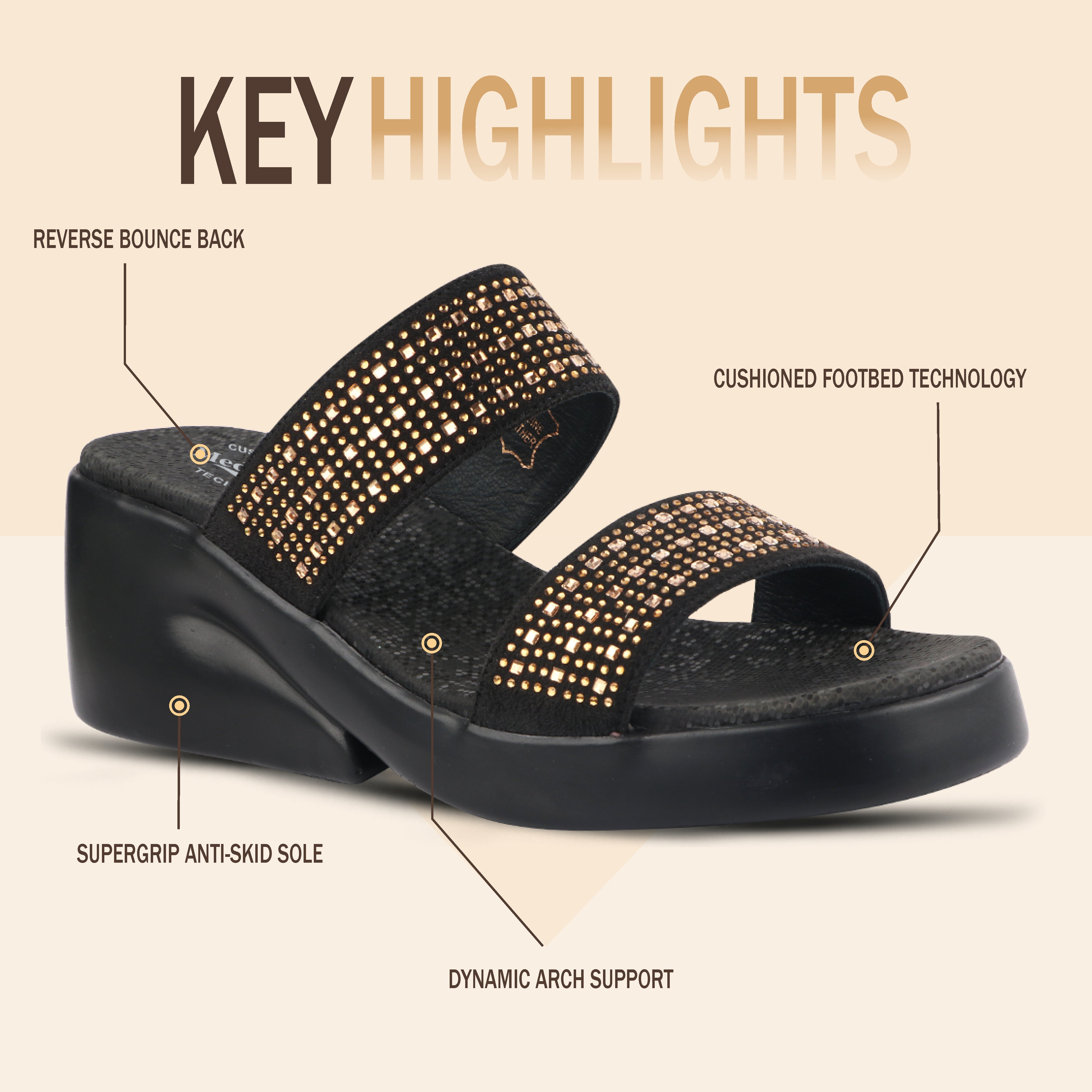 Medifeet Dual Strap Women Wedge Heel Sandals (All Day Wear Comfort)