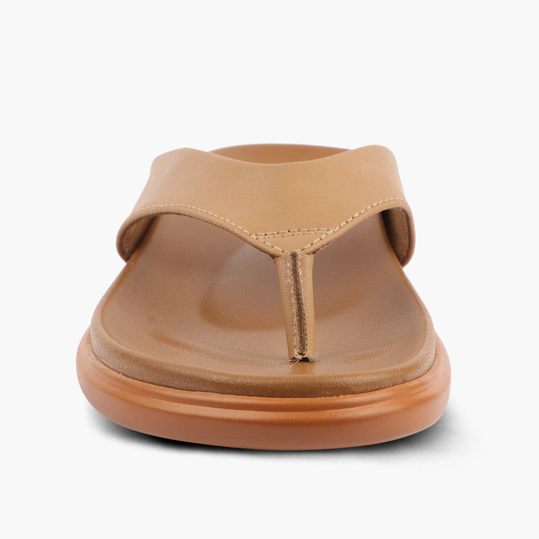 Cushioned V Strap Leather Slippers for Women