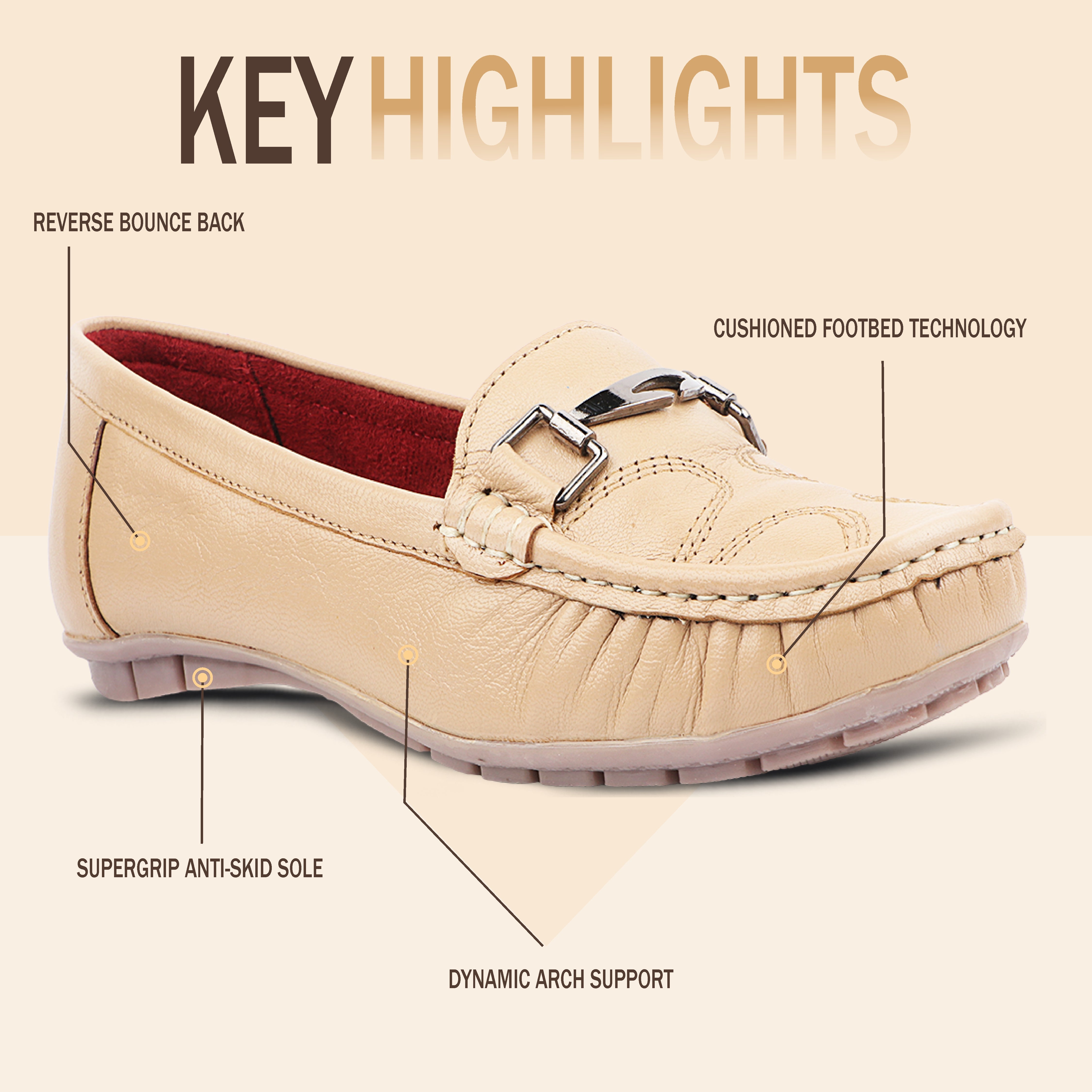 Medifeet Genuine Leather Metal Top Loafers with Arch Support For Women's