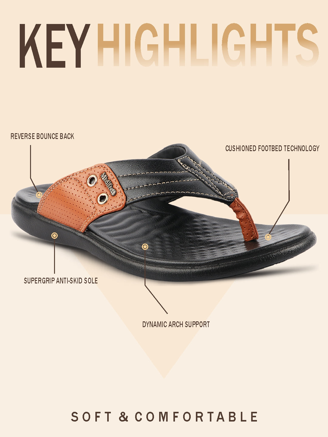 Medifeet Men's Comfort Arch Support Flip-Flops | Dual-Tone Anti-Skid Slippers for All-Day Wear