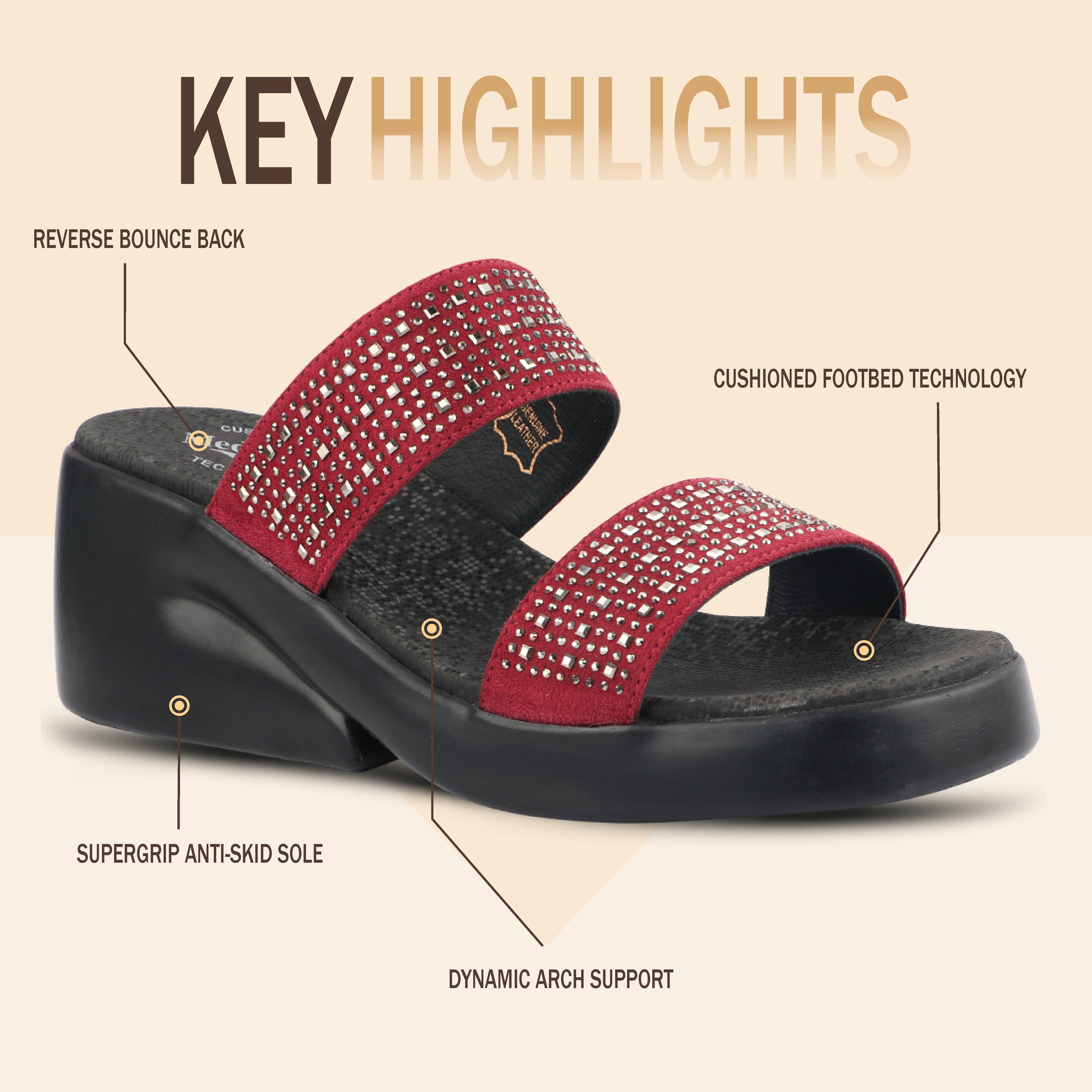 Medifeet Dual Strap Women Wedge Heel Sandals (All Day Wear Comfort)