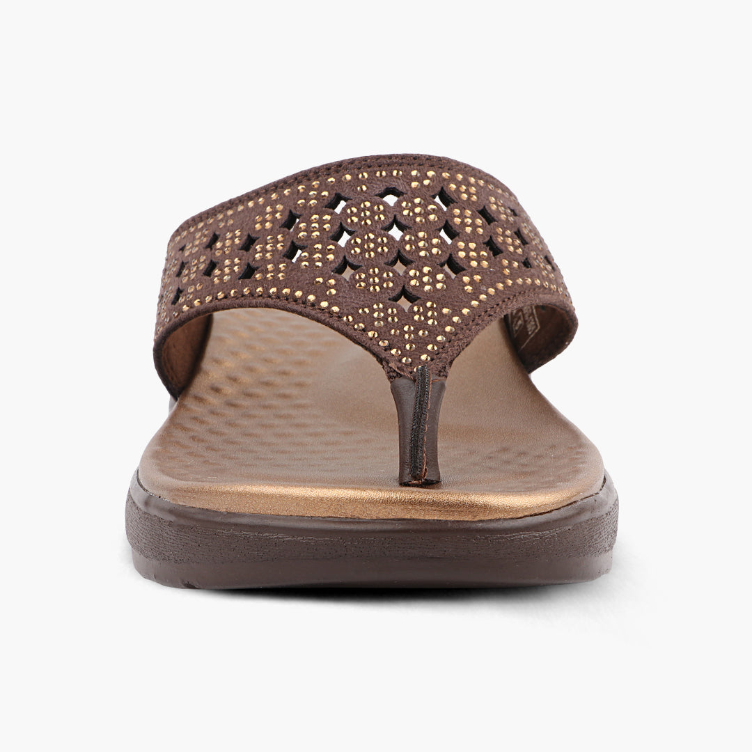 Broad V- Strap Women Vegan Leather Slippers