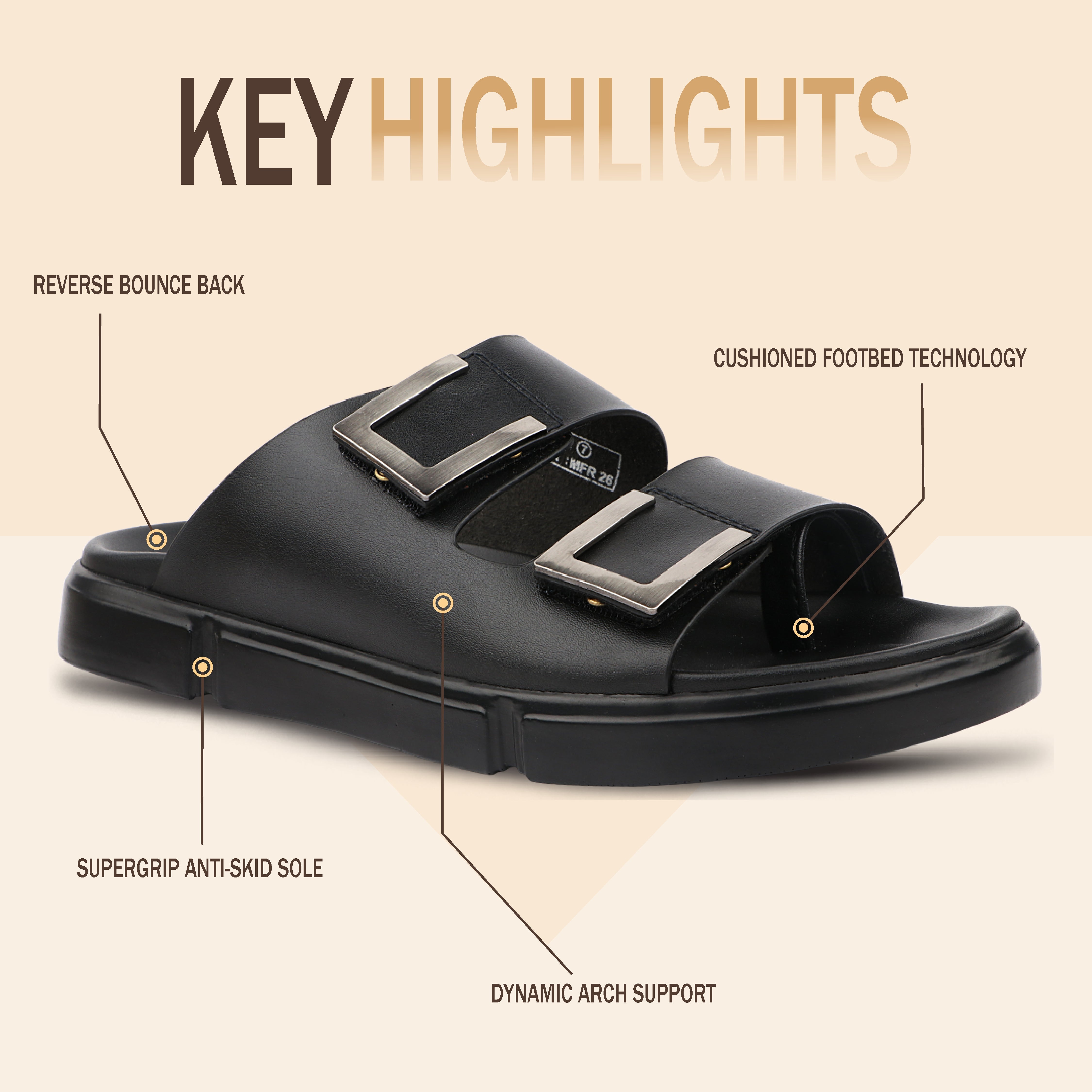 Medifeet Comfortable Toe-Ring Slide Sandals For Men's - Adjustable double straps with elegant metal buckles