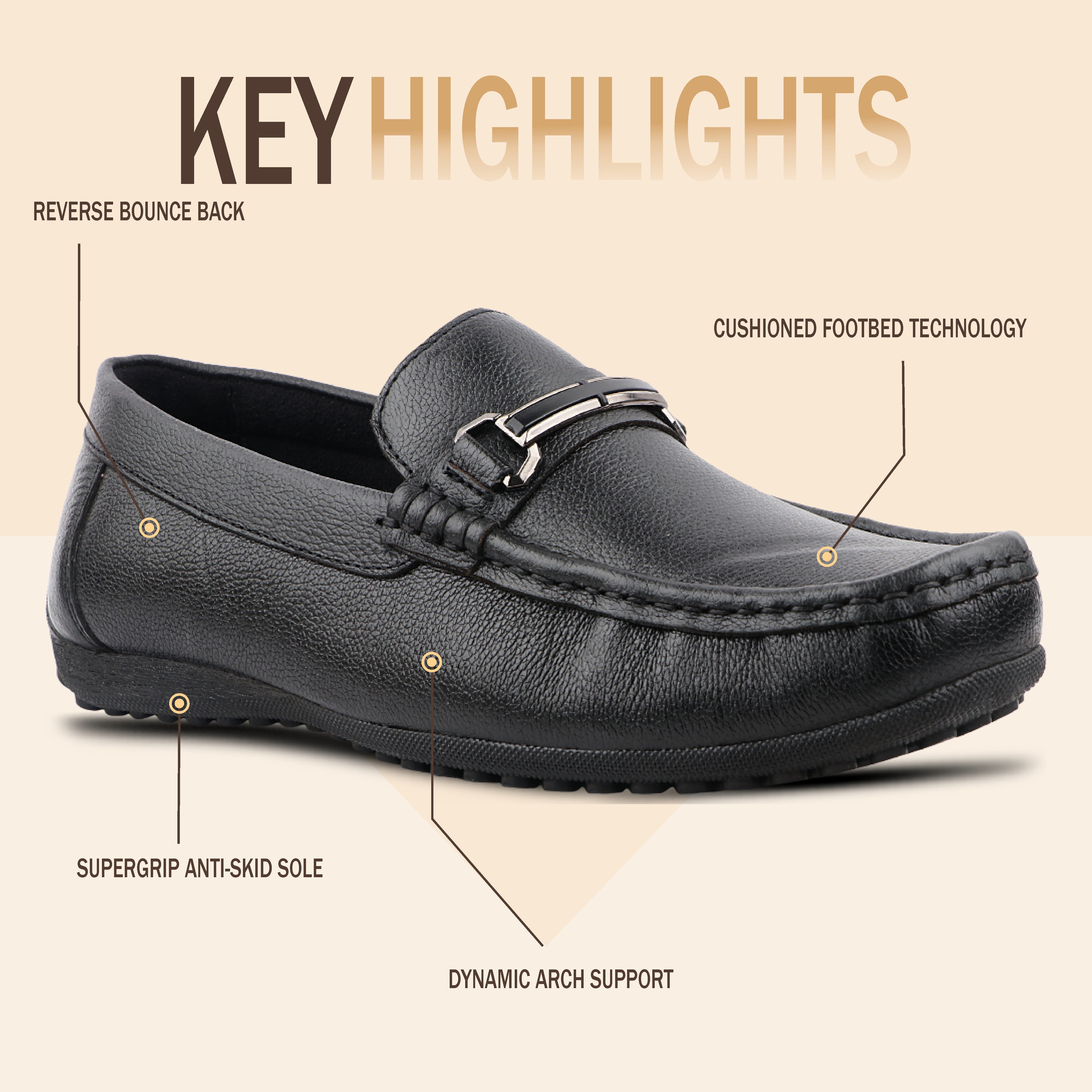 Medifeet Comfort Loafers with Metal Buckle Black Genuine Leather Shoe for Men's