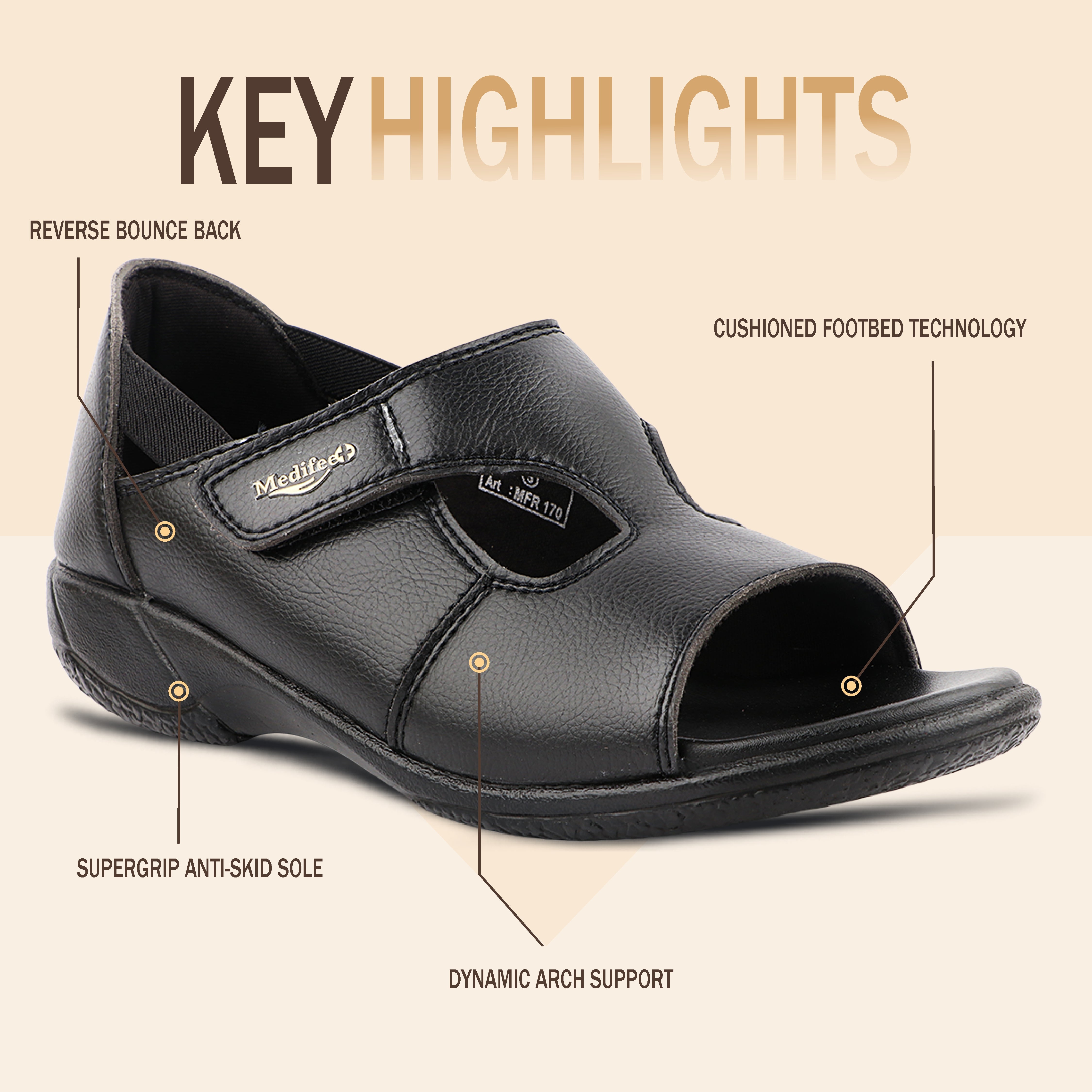 Medifeet Orthopedic Sandals for Women | Heel & Arch Pain Relief | Anti Skid Slip Resistant | Velcro Adjustable Comfort Sandal's