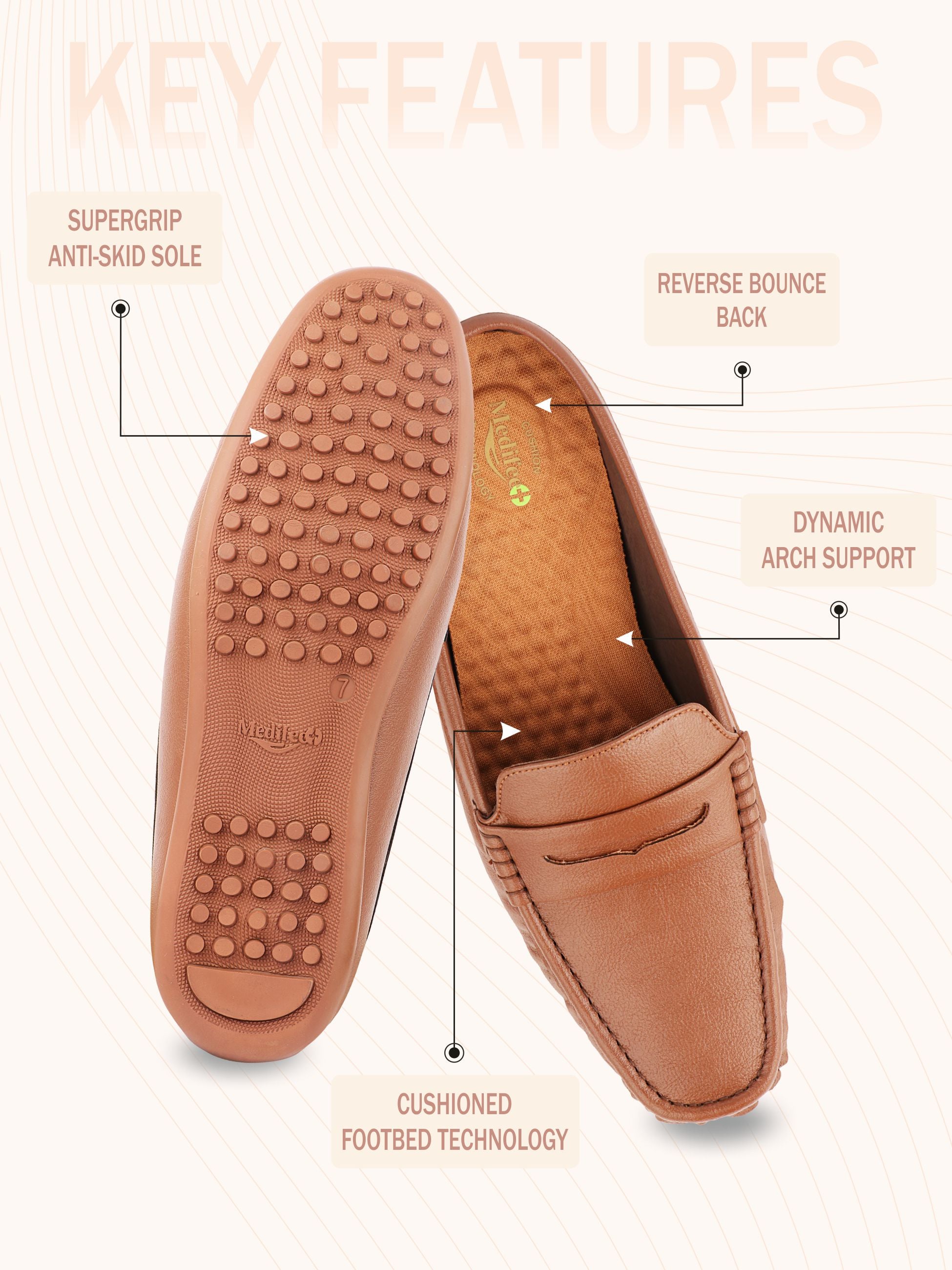 Medifeet Men’s Comfort Penny Loafers – Low Back Formal Shoes with Arch Support & Foot Balancing | Bounce-Back Comfort Insole, Orthopedic Comfort & Anti-Skid Sole for Long-Hour Standing Support