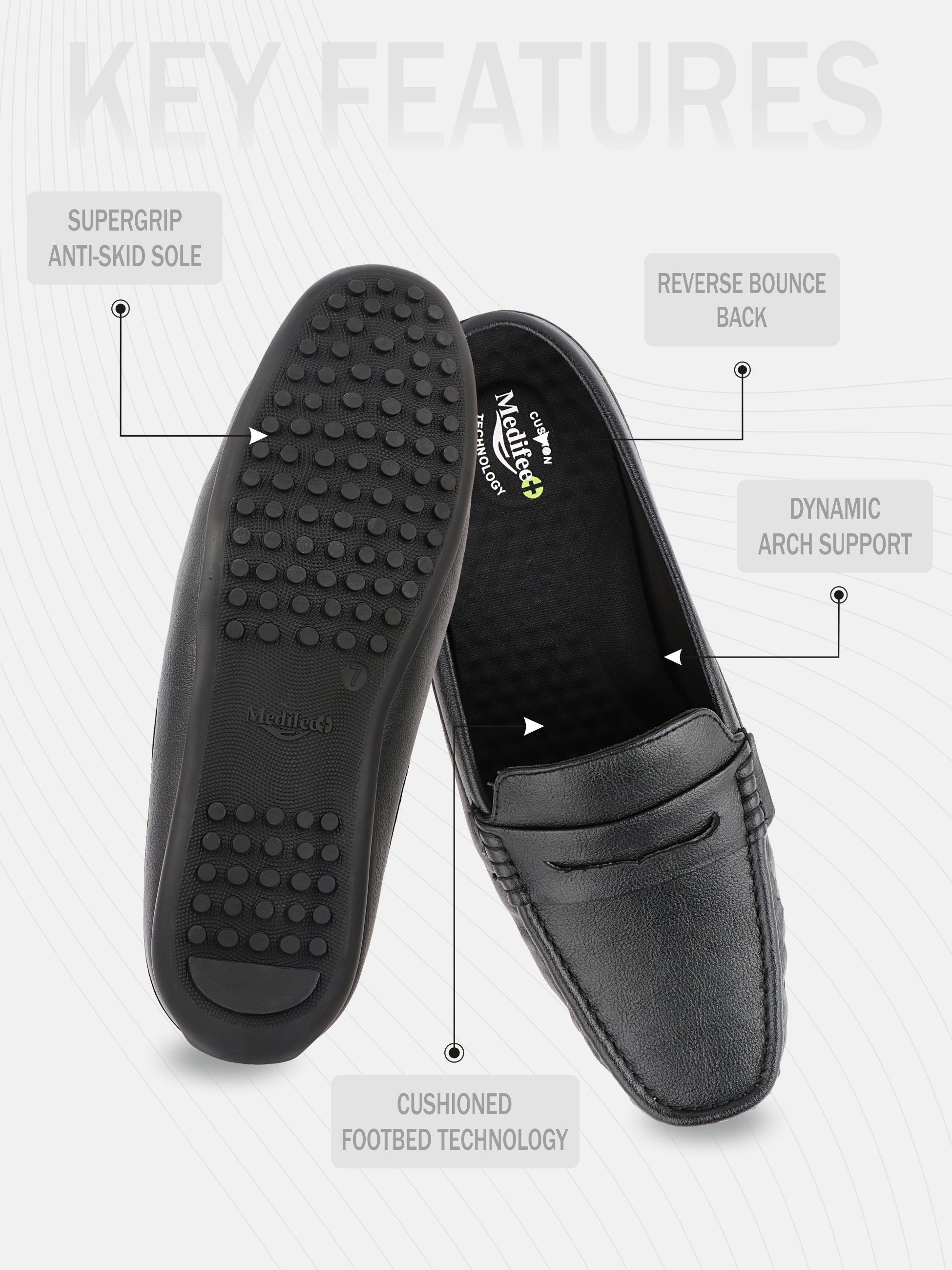 Medifeet Men’s Comfort Penny Loafers – Low Back Formal Shoes with Arch Support & Foot Balancing | Bounce-Back Comfort Insole, Orthopedic Comfort & Anti-Skid Sole for Long-Hour Standing Support