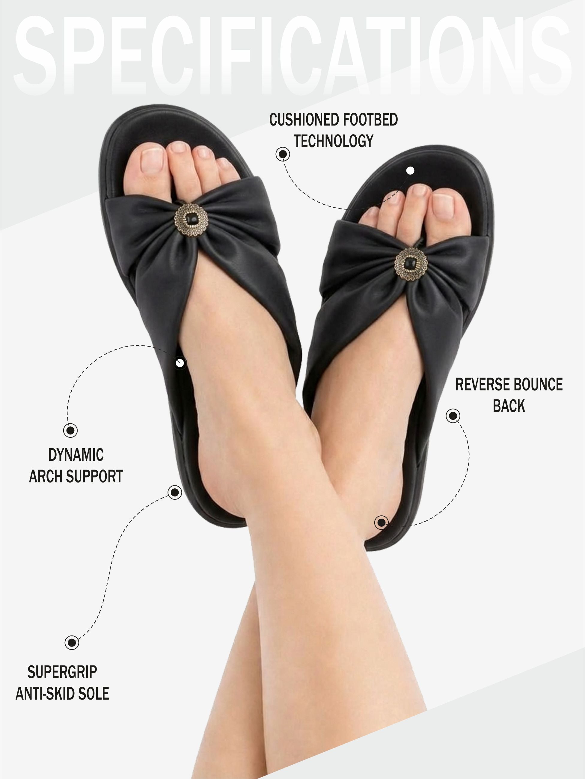 Medifeet Women's Fashion Orthopedic Bow Slide Sandals - Stylish Bow Embellishment | Arch Support | Bounce Back Cushion Midsole | Soft Comfortable Upper | Anti-Skid Outsole | Pain free Walking