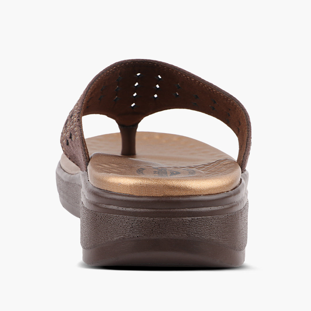 Broad V- Strap Women Vegan Leather Slippers