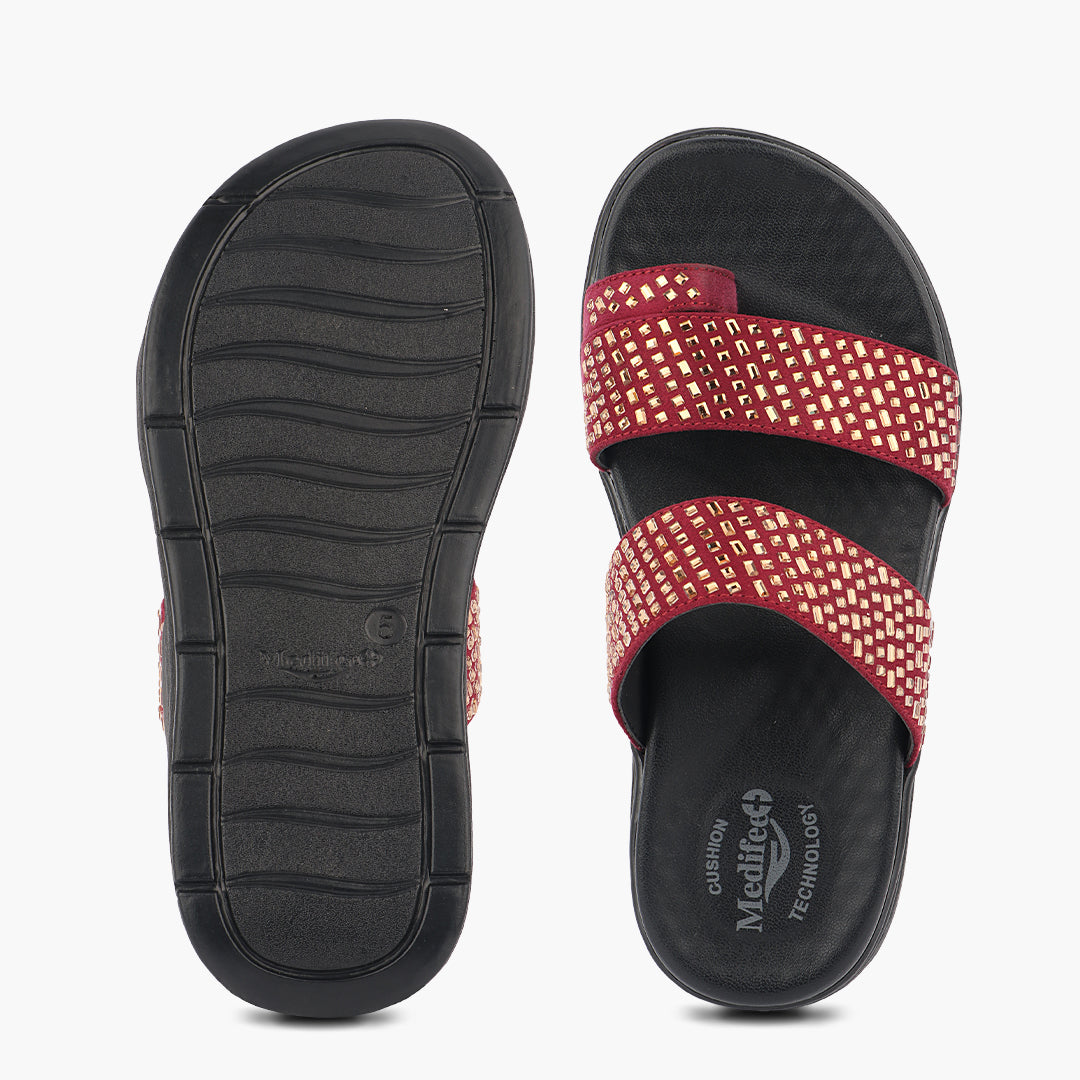 Medifeet Stylish Leather Slippers (Women) (Dual Strap for Better Fit)