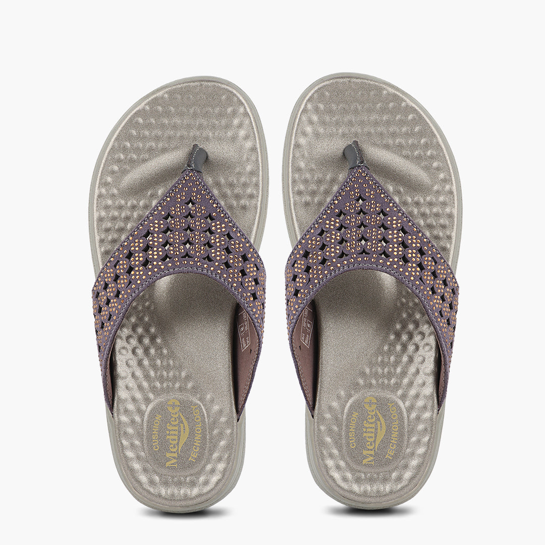 Broad V- Strap Women Vegan Leather Slippers