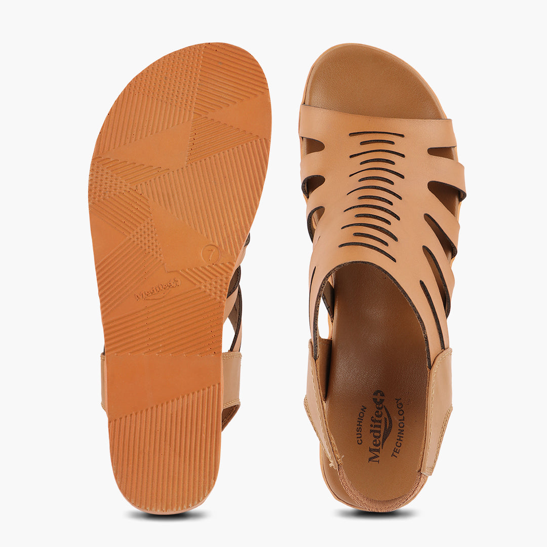 Wedge Heel Women’s Leather Sandals with Arch Support