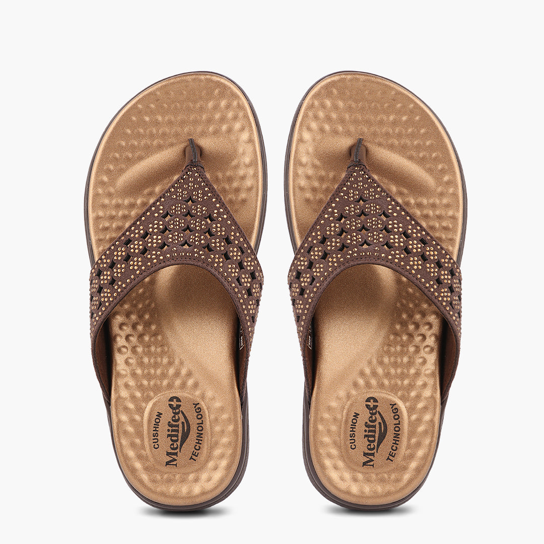 Broad V- Strap Women Vegan Leather Slippers