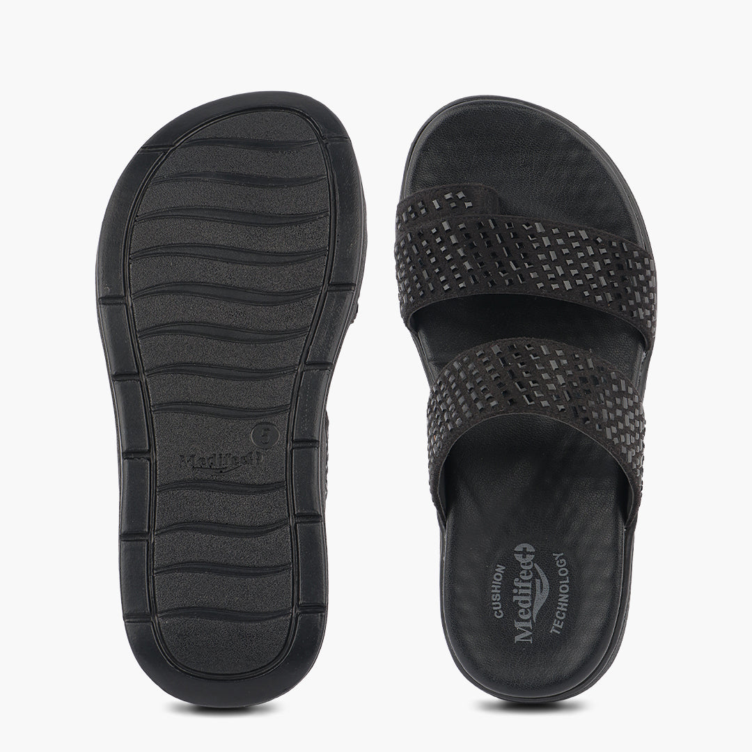 Medifeet Stylish Leather Slippers (Women) (Dual Strap for Better Fit)