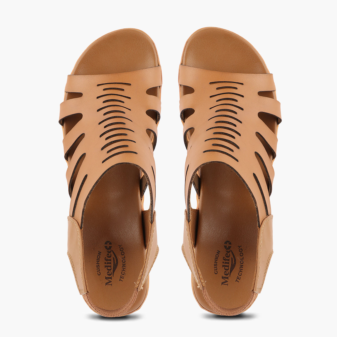 Wedge Heel Women’s Leather Sandals with Arch Support