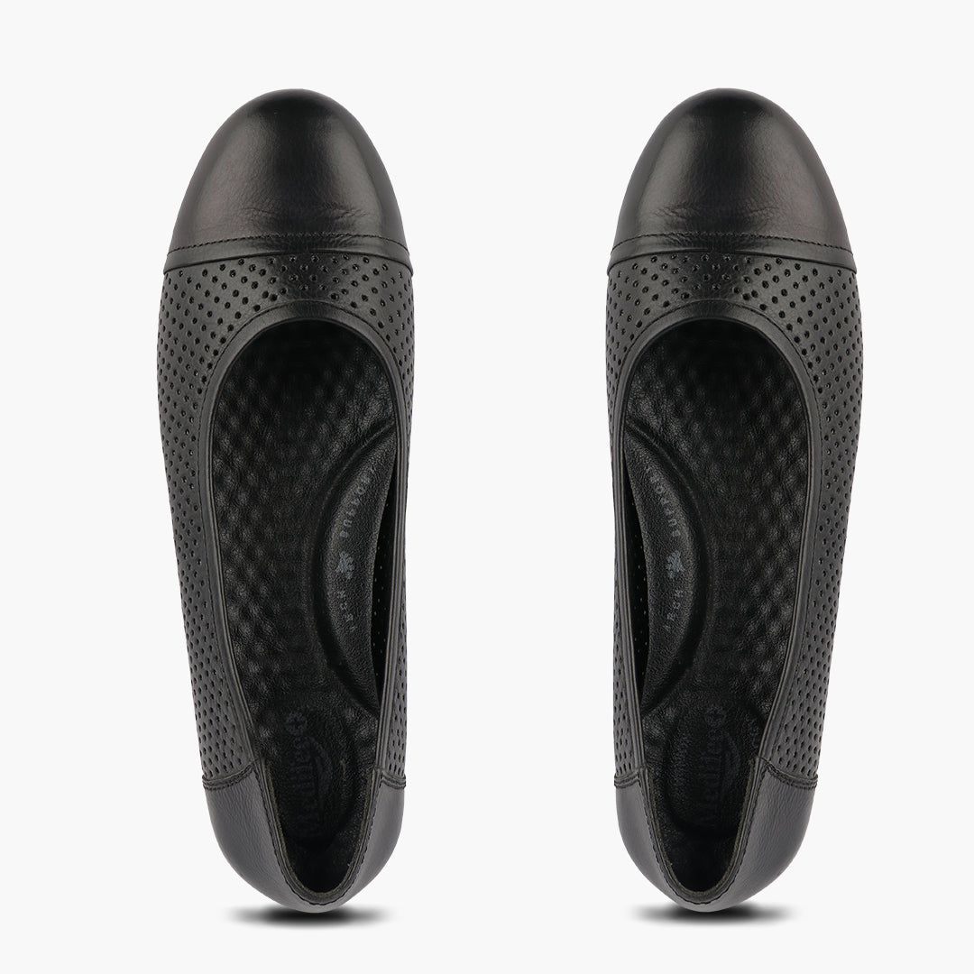 Medifeet Breathable Women Black Ballerina  (Premium Leather | Cushioned Footbed)