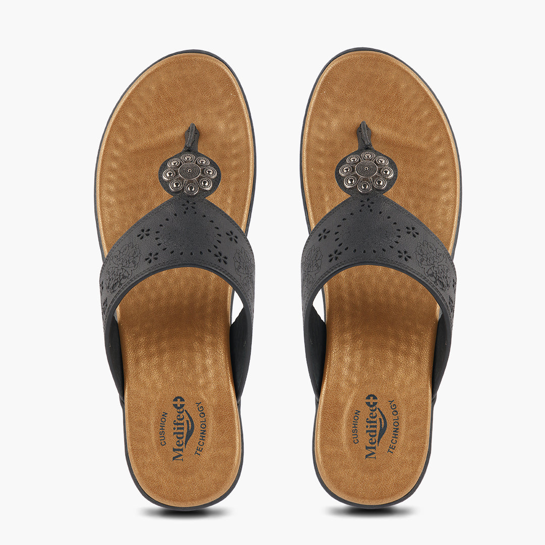 Medifeet Heel Sandals With Embellished Strap For Women's (Arch Support & Comfortable & Cushion Footbed Sandals)