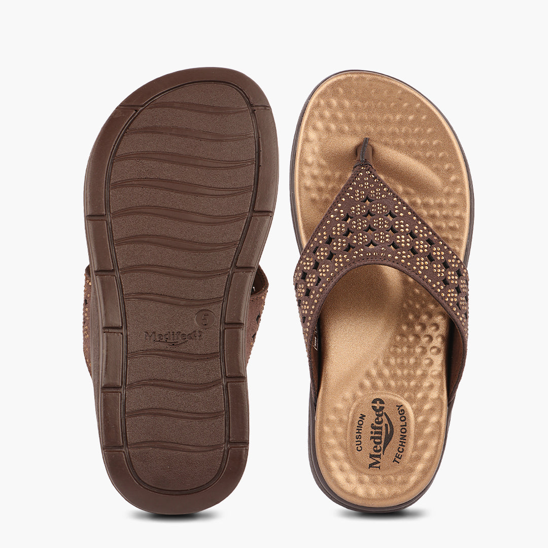 Broad V- Strap Women Vegan Leather Slippers