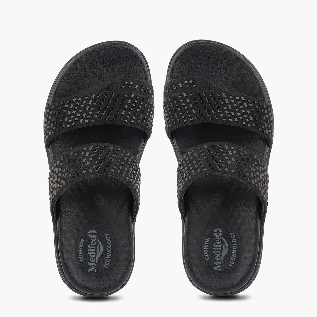 Medifeet Stylish Leather Slippers (Women) (Dual Strap for Better Fit)