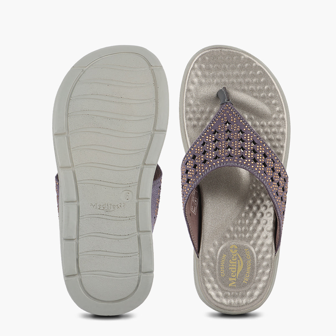 Broad V- Strap Women Vegan Leather Slippers