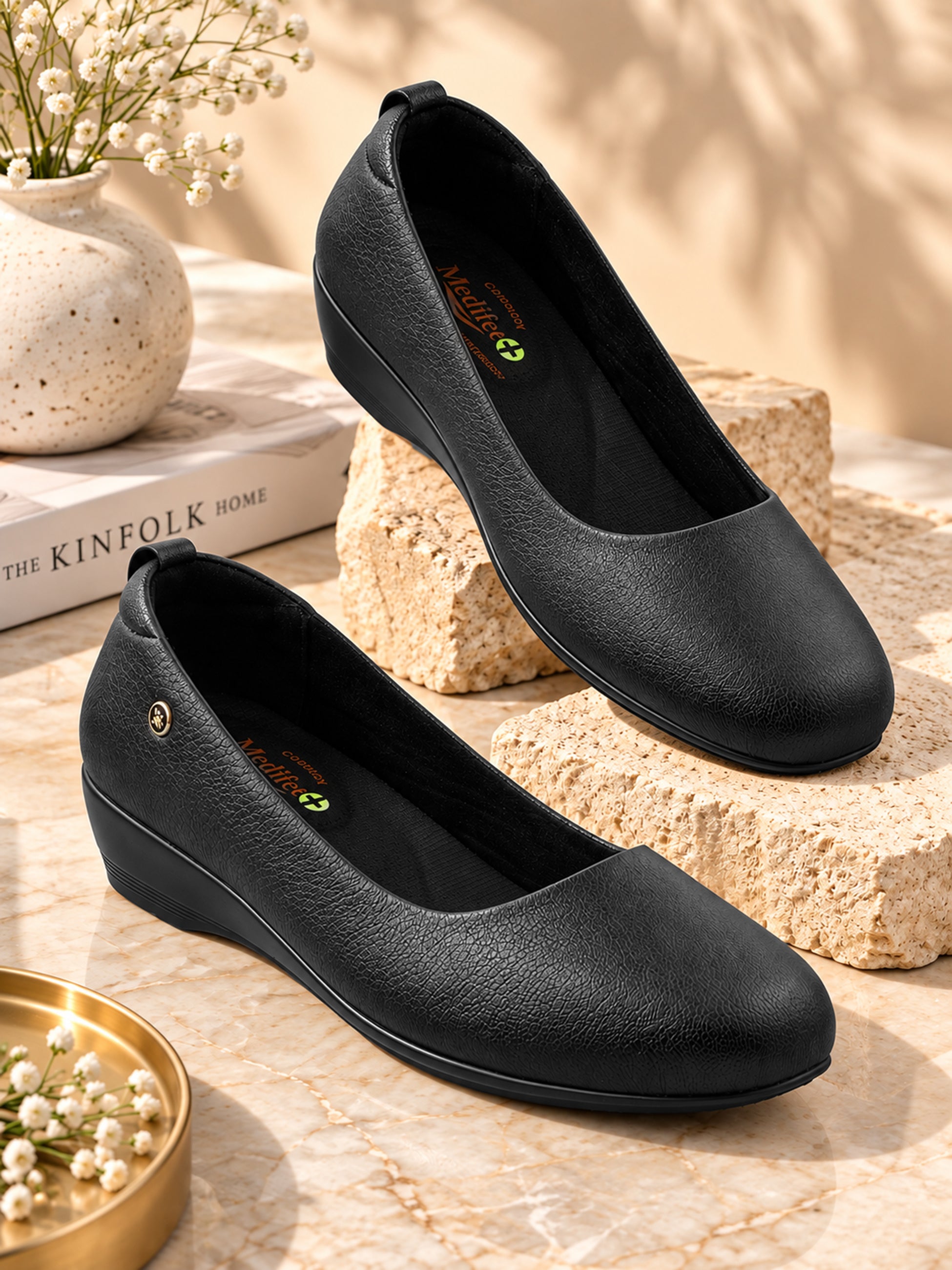Medifeet Women's Heel Ballerina Slip-On Pump with Arch Support | Orthopedic Comfort | German Cushion Technology Footbed
