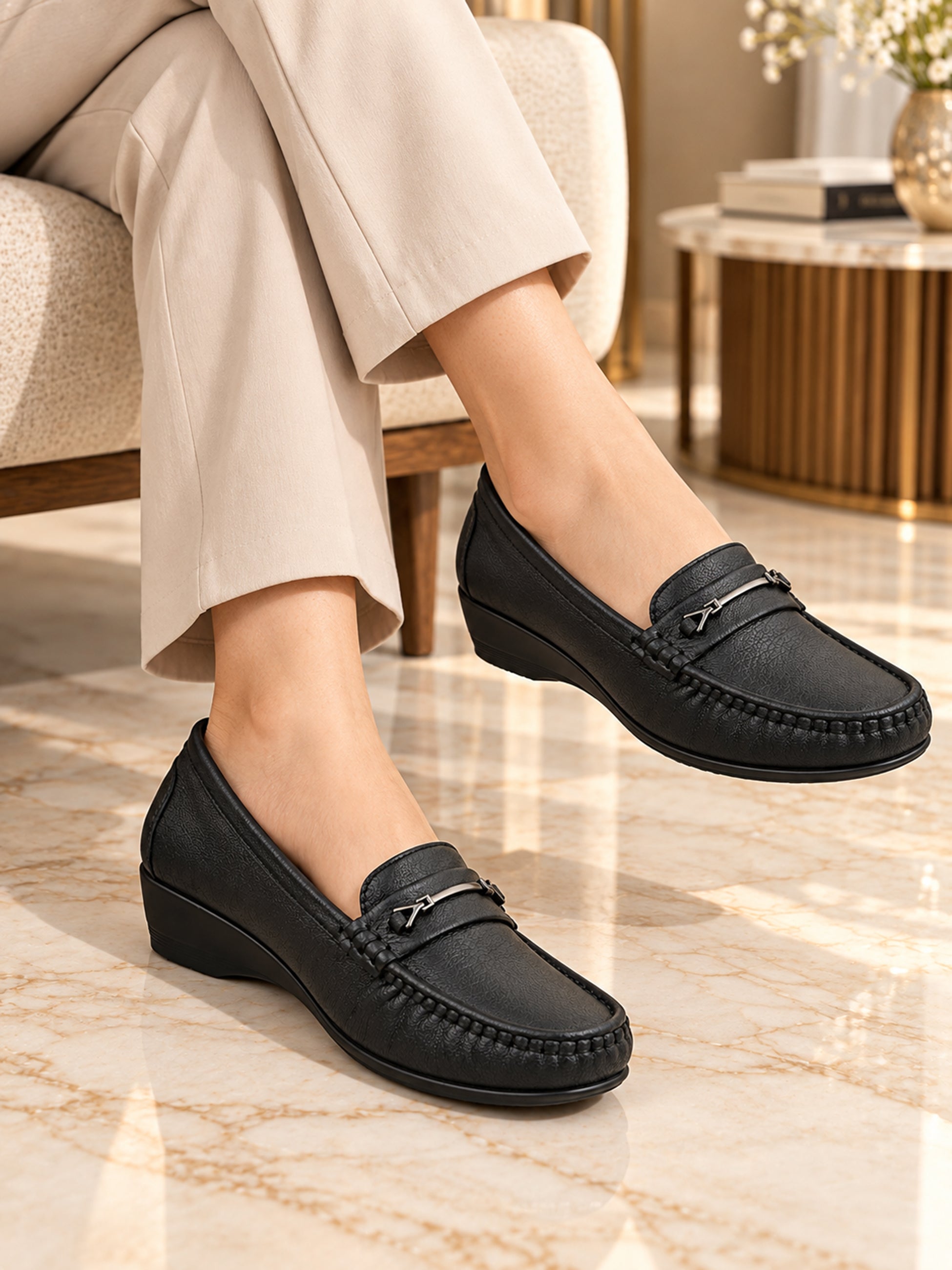 Medifeet Women’s Orthopedic Comfort Loafers – Slip-On Wedge Shoes with Arch Support, Cushioned Footbed & Metallic Horsebit Detail
