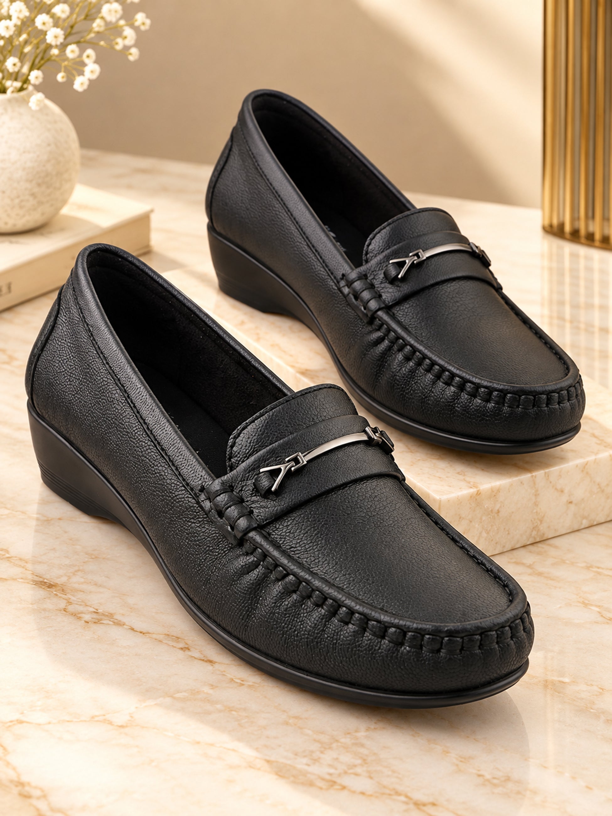 Medifeet Women’s Orthopedic Comfort Loafers – Slip-On Wedge Shoes with Arch Support, Cushioned Footbed & Metallic Horsebit Detail