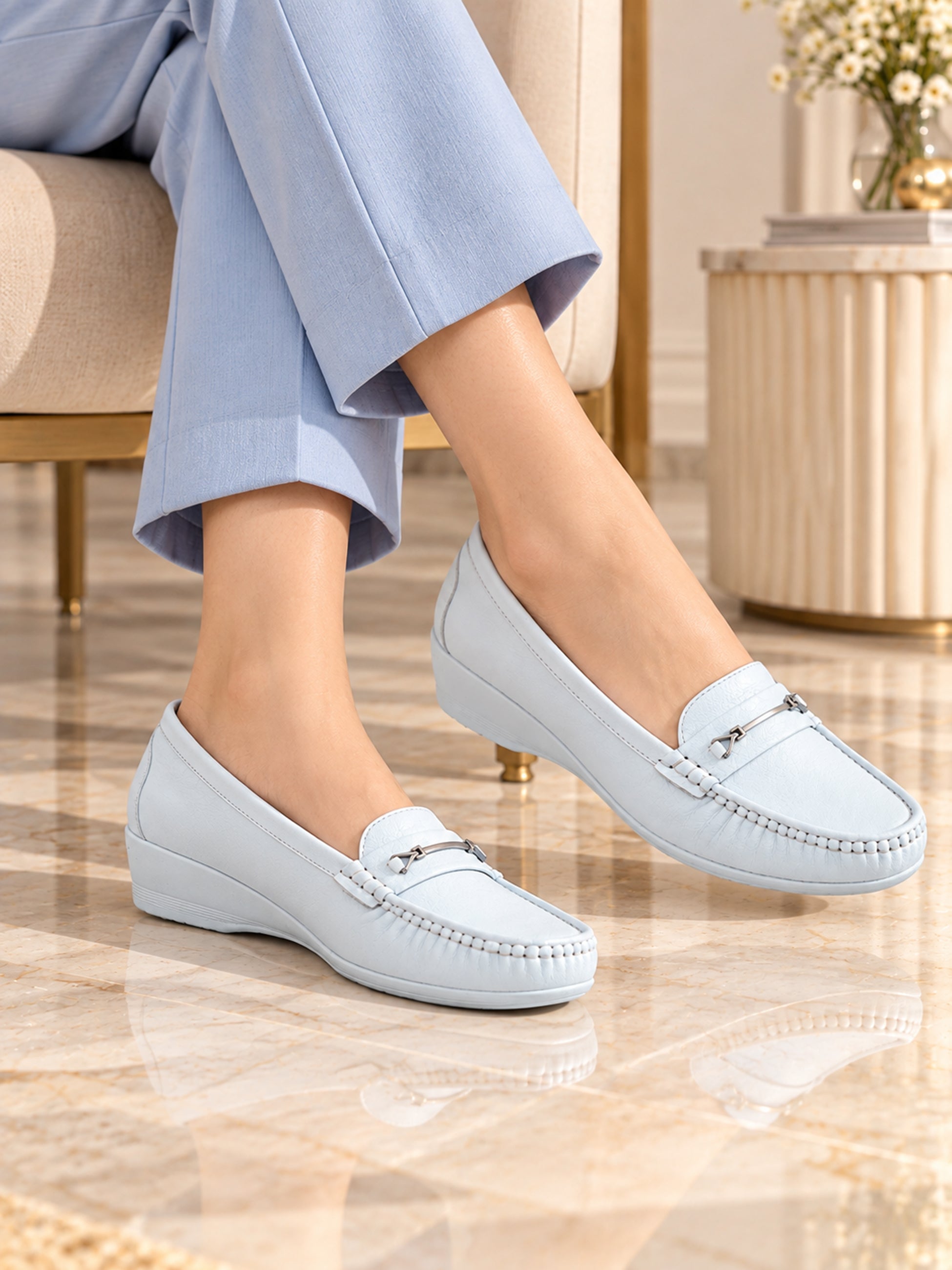 Medifeet Women’s Orthopedic Comfort Loafers – Slip-On Wedge Shoes with Arch Support, Cushioned Footbed & Metallic Horsebit Detail