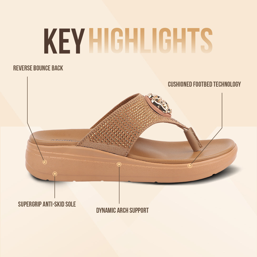 Medifeet Stylish Stone and Comfy Slippers for Women with Midsole Arch Support