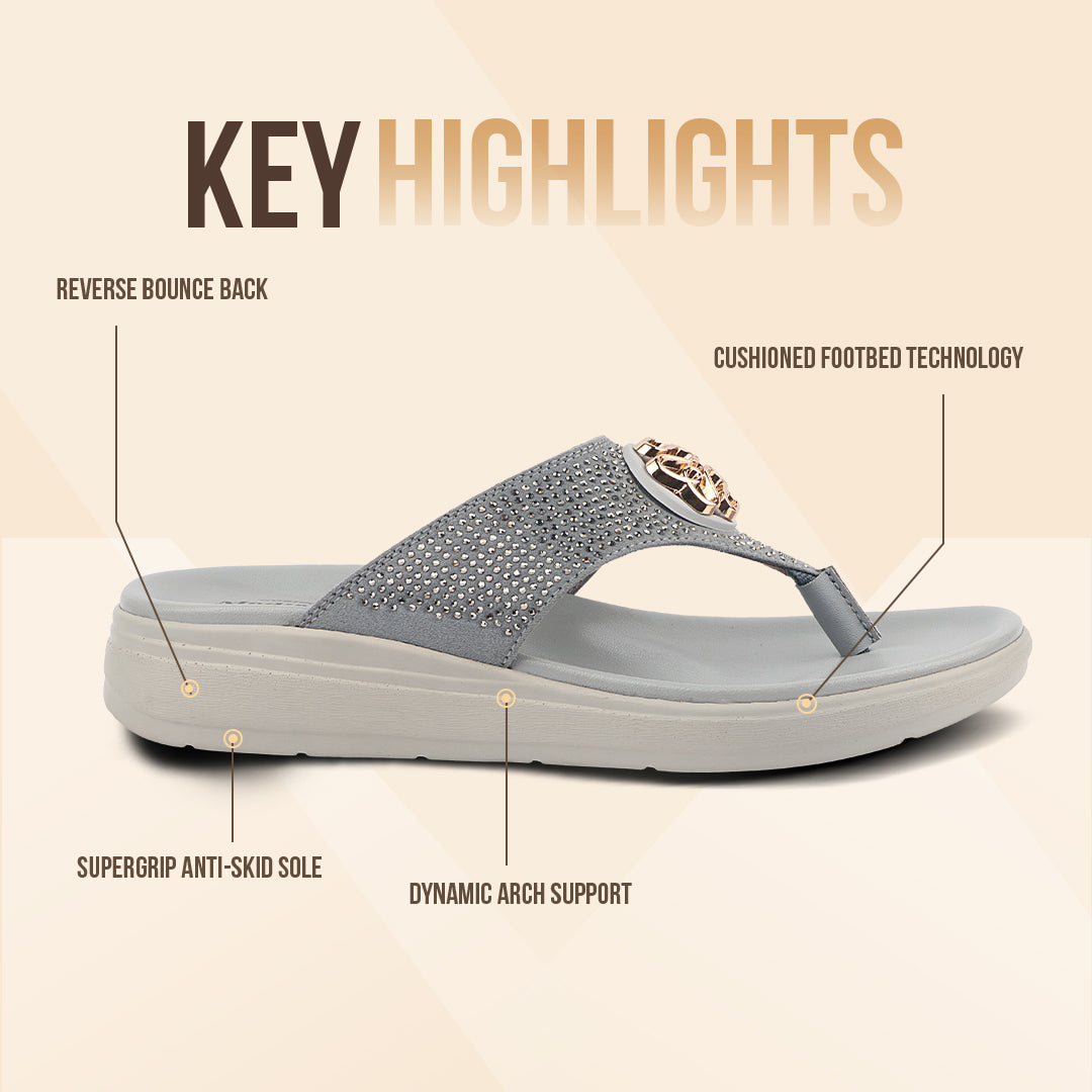 Medifeet Stylish Stone and Comfy Slippers for Women with Midsole Arch Support