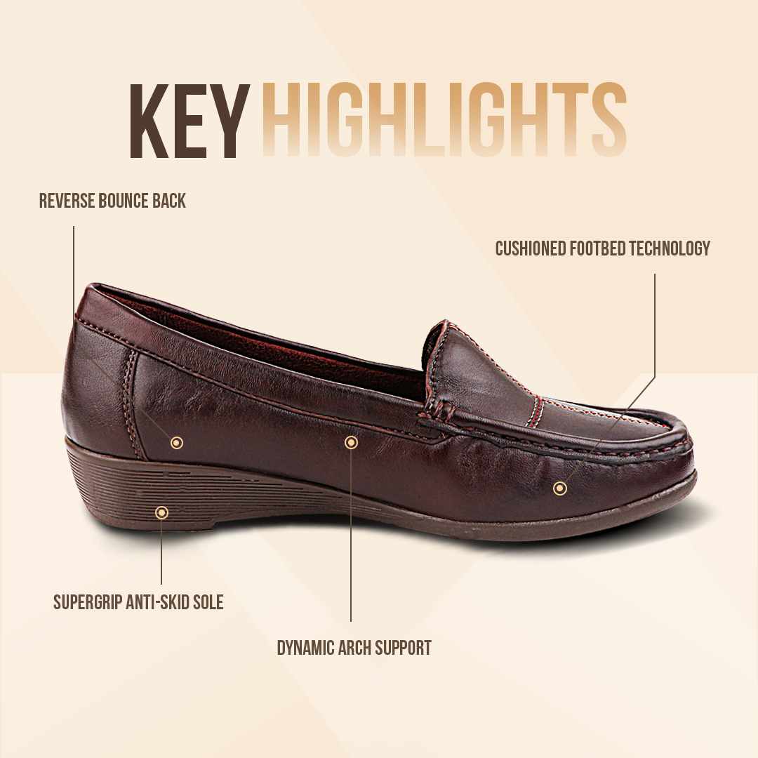 Subtle Heel Leather Loafers for Women with Arch Support