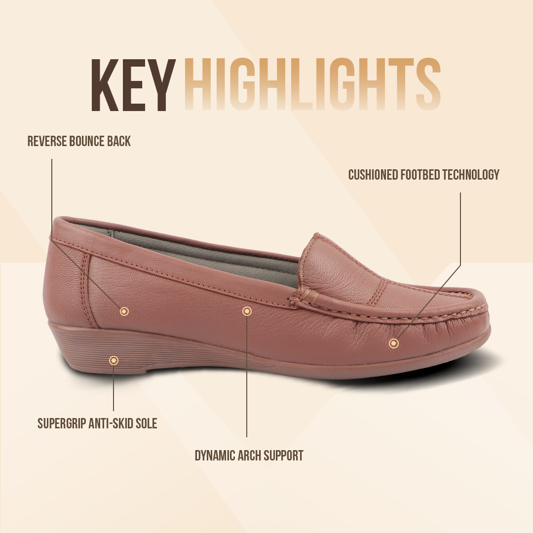 Subtle Heel Leather Loafers for Women with Arch Support