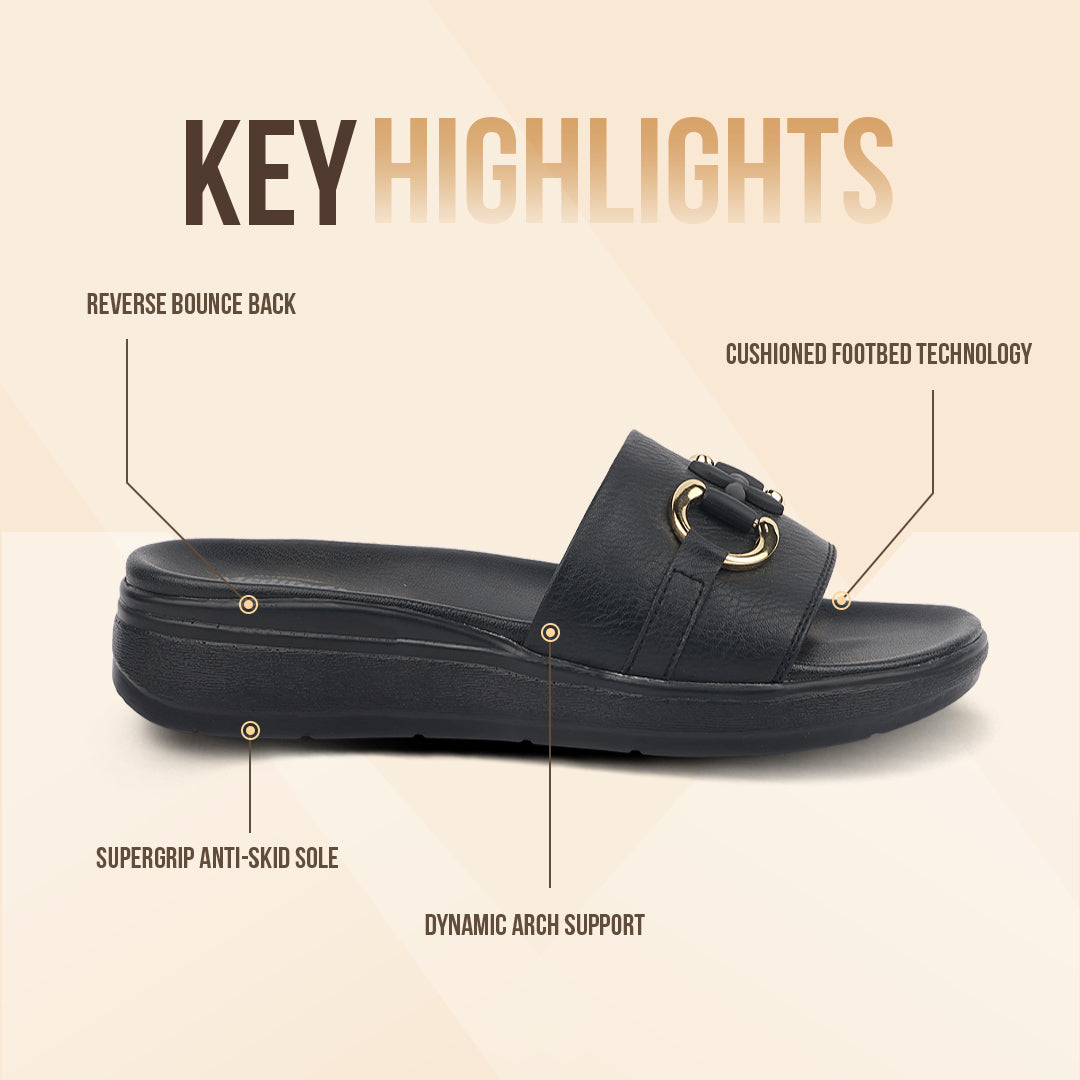 Medifeet Classic Leather Slide for Women (Cushioned Footbed Arch Sup